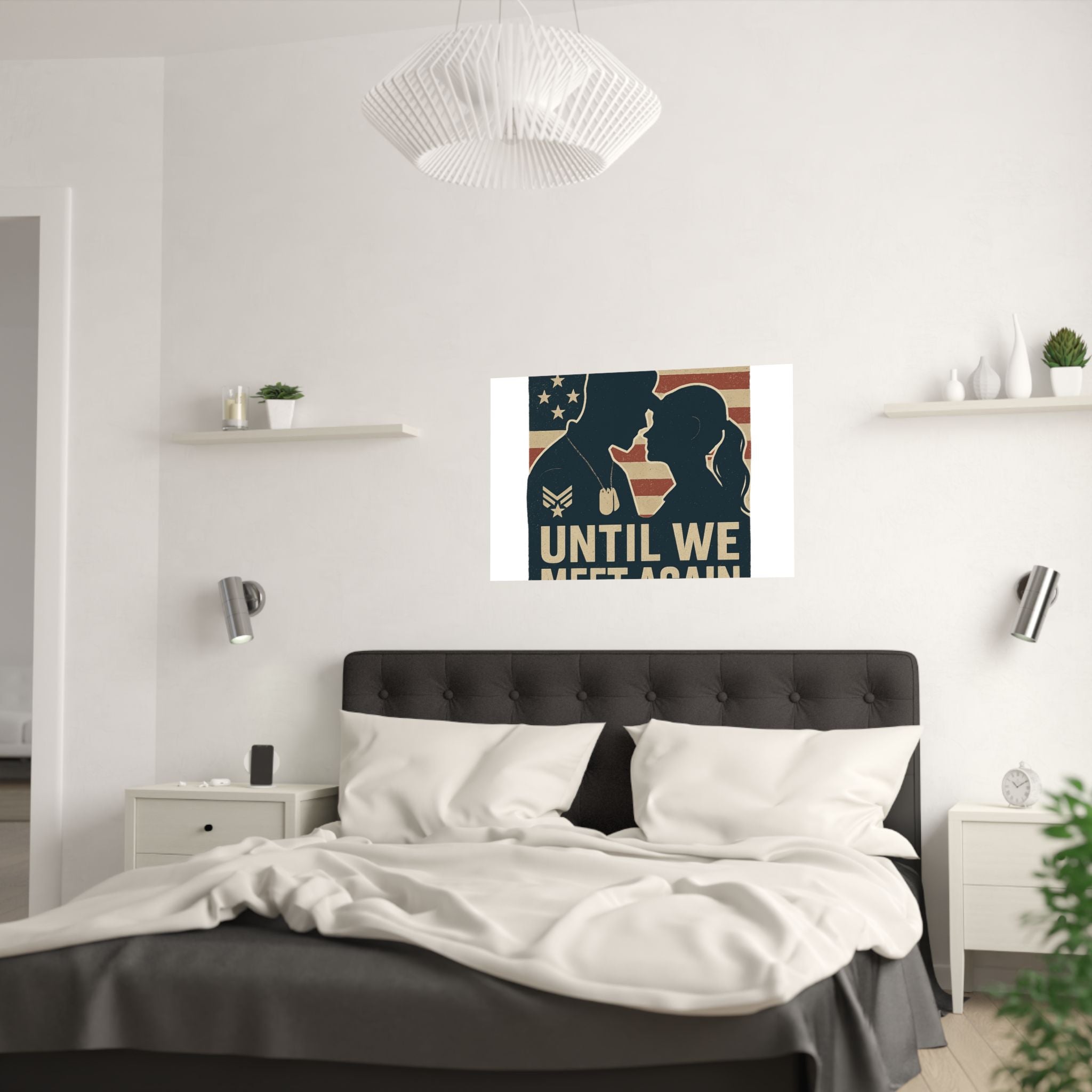 Until We Meet Again Military Deployment Poster, Romantic Farewell Gift for Military Spouse, Patriotic Couple Silhouette Art
