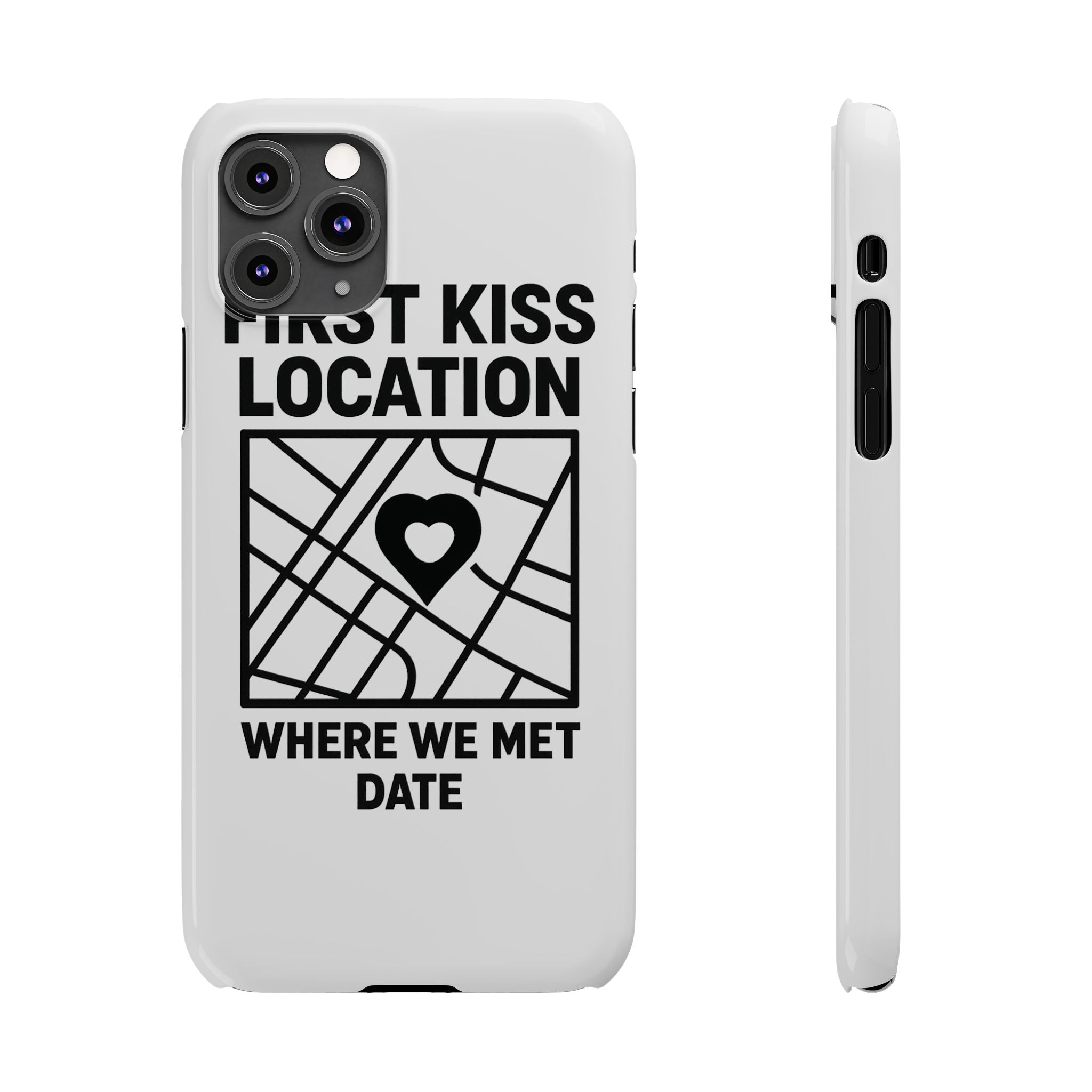 First Kiss Location Phone Case Custom Map Where We Met Anniversary Gift Personalized Couples Phone Case Heart Marker