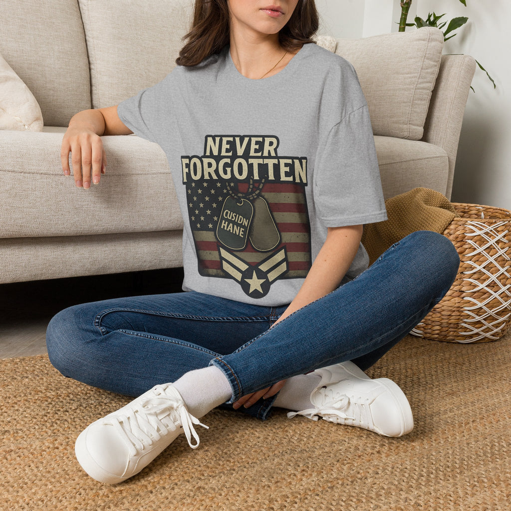 Never Forgotten Veteran Memorial Shirt Custom Name Military Tribute Tee Gold Star Family Gift Personalized Remembrance Tshirt