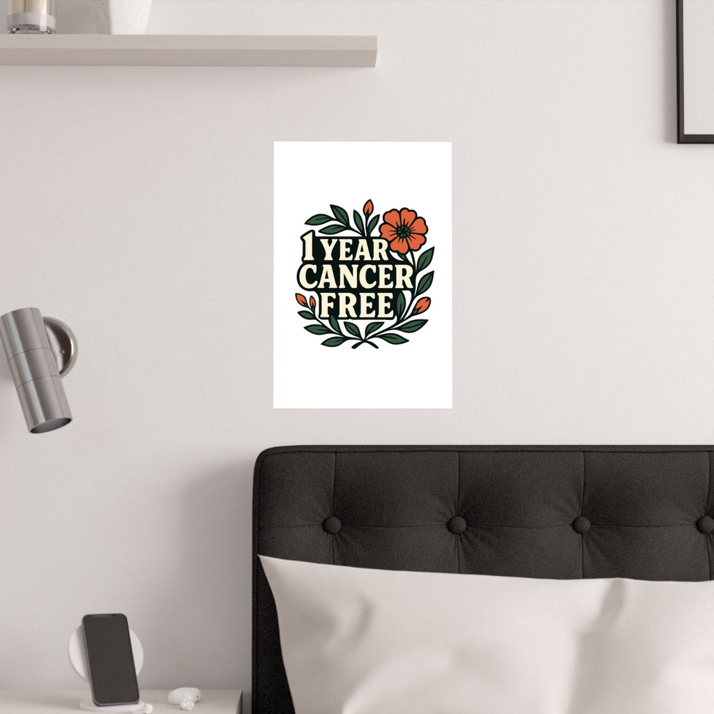 1 Year Cancer Free Poster, Botanical Growth Anniversary Gift, Cancer Survivor Milestone Wall Art, Hope & Healing Decor
