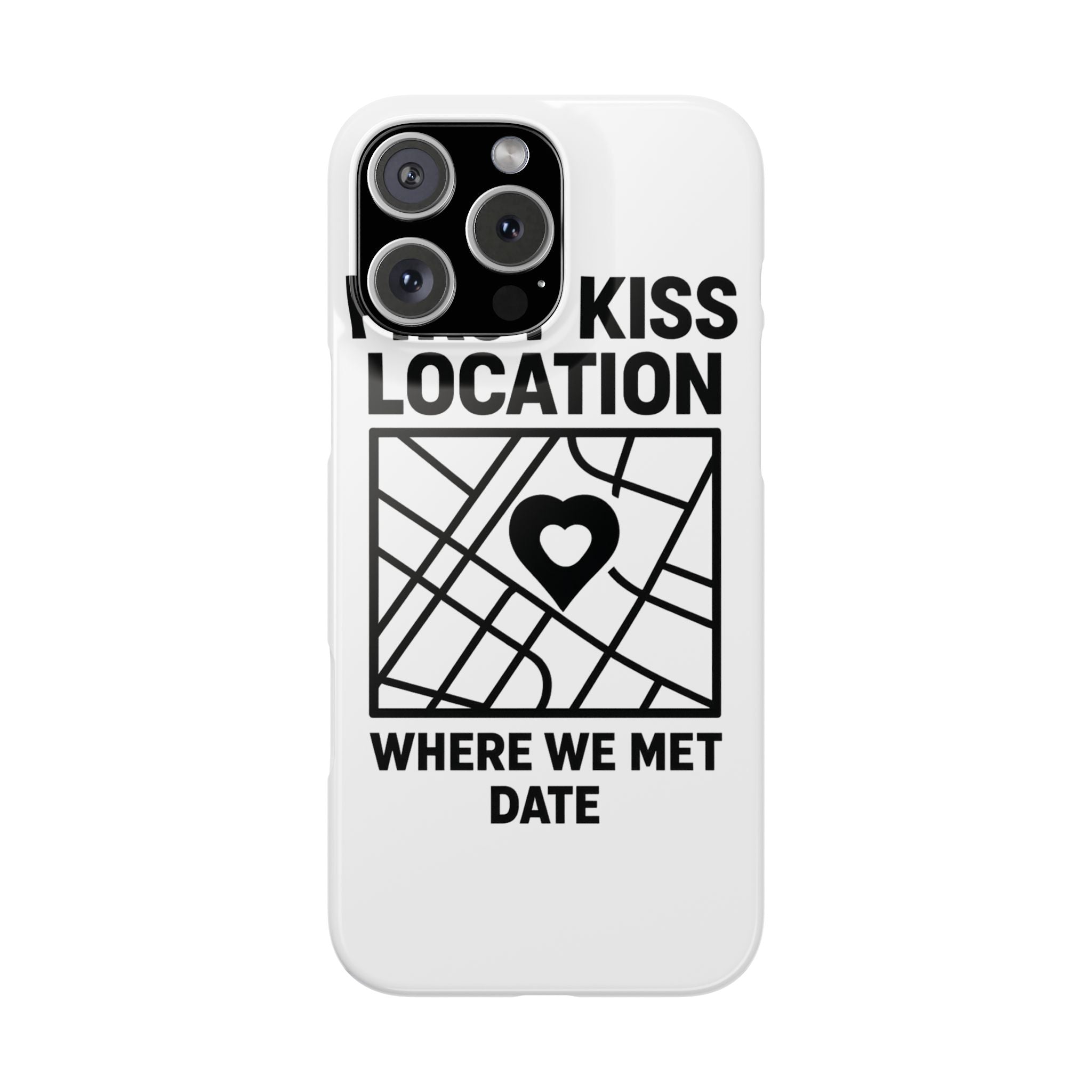First Kiss Location Phone Case Custom Map Where We Met Anniversary Gift Personalized Couples Phone Case Heart Marker