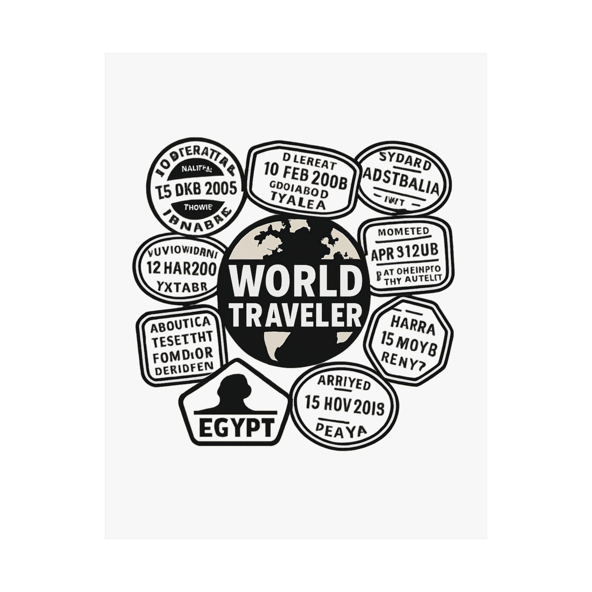 Passport Stamp Collage Poster World Traveler Wall Art Travel Map Gift Adventure Decor Wanderlust Print Globe Trotter