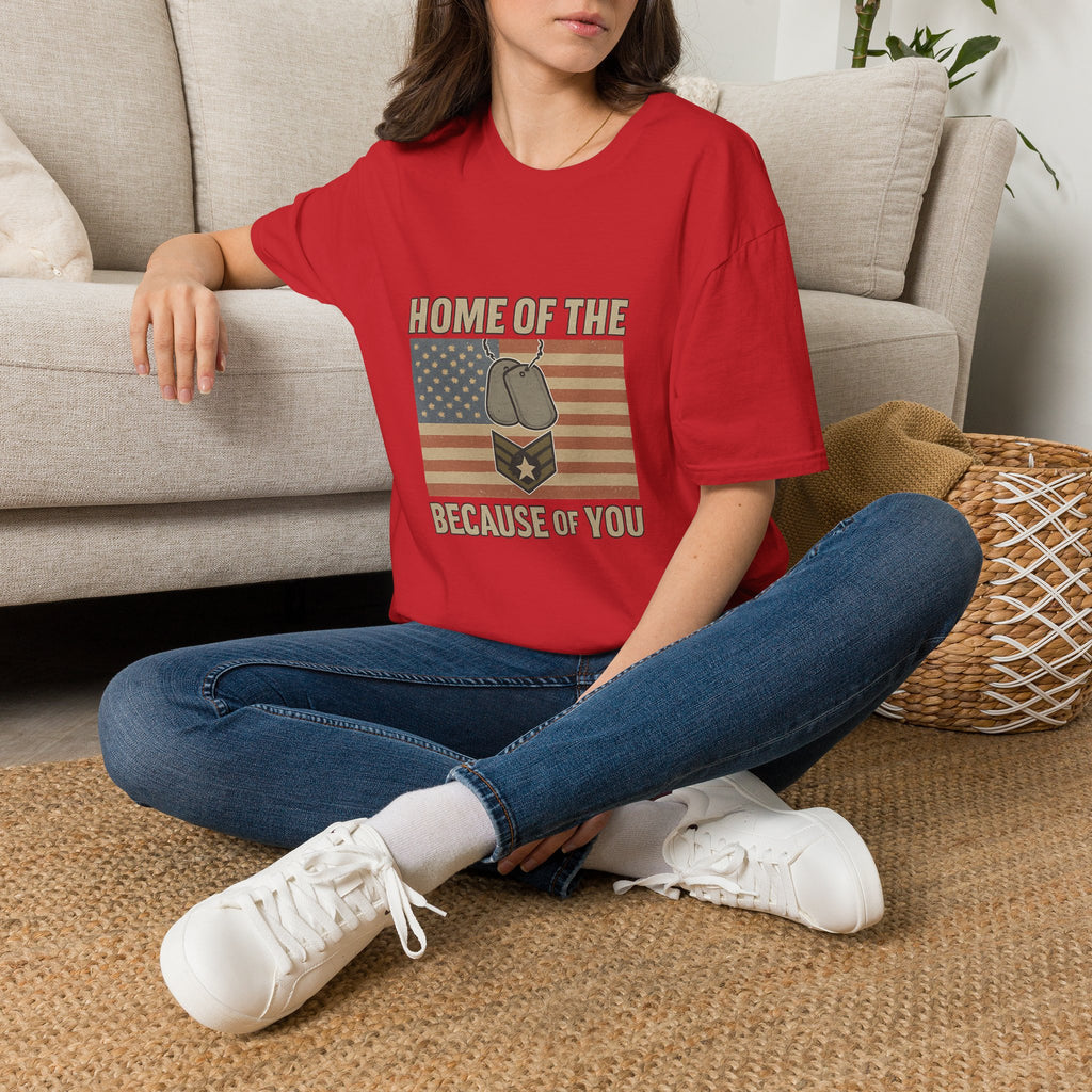 Home of the Brave Because of You Shirt, Military Appreciation Tshirt, Veterans Day Shirt, Support Our Troops, Patriotic Gift