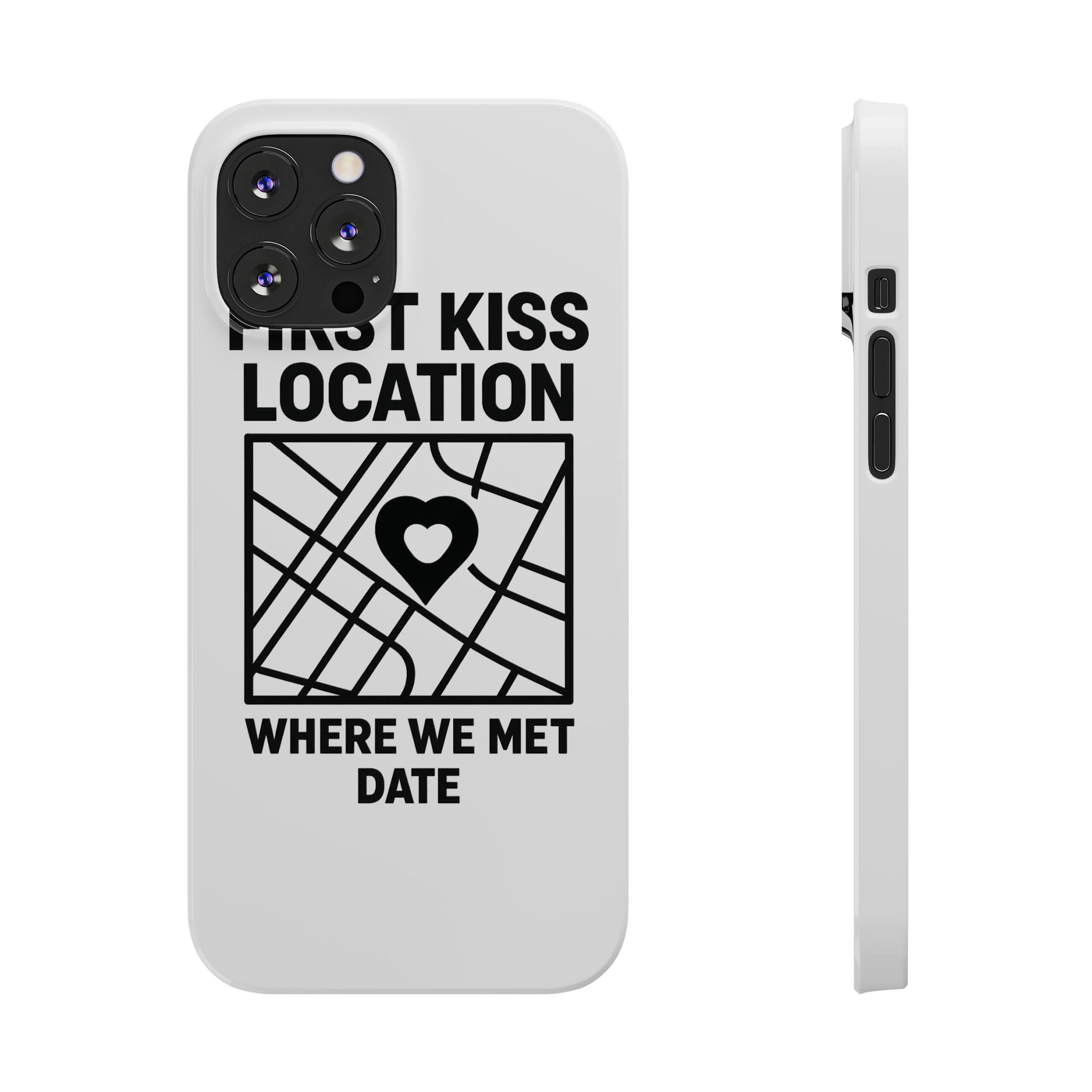 First Kiss Location Phone Case Custom Map Where We Met Anniversary Gift Personalized Couples Phone Case Heart Marker