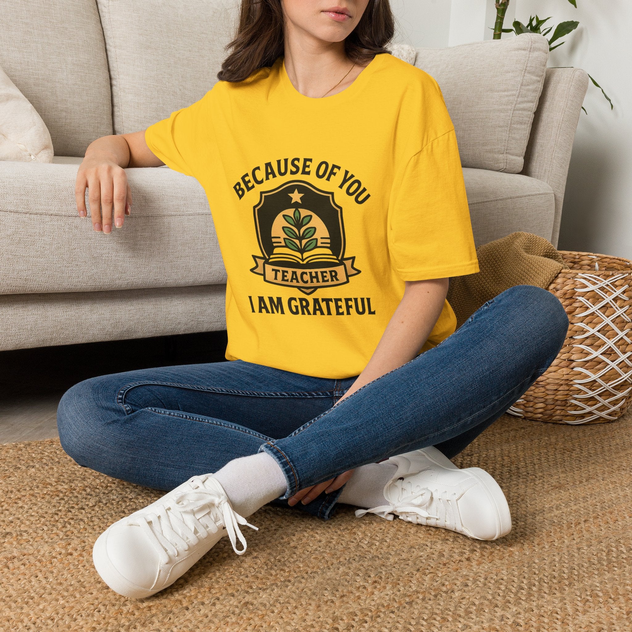 Teacher Appreciation Shirt, Because of You I Am Grateful T-Shirt, Teacher Gift, Thank You Teacher Tee, End of Year Gift
