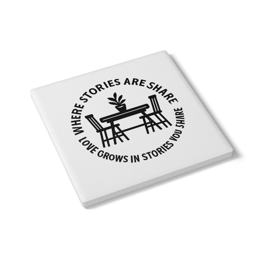 Family Table Coaster Set | Where Stories Are Shared Dining Room Decor | Memory Keepsake Gift for Parents | Modern Farmhouse Kitchen