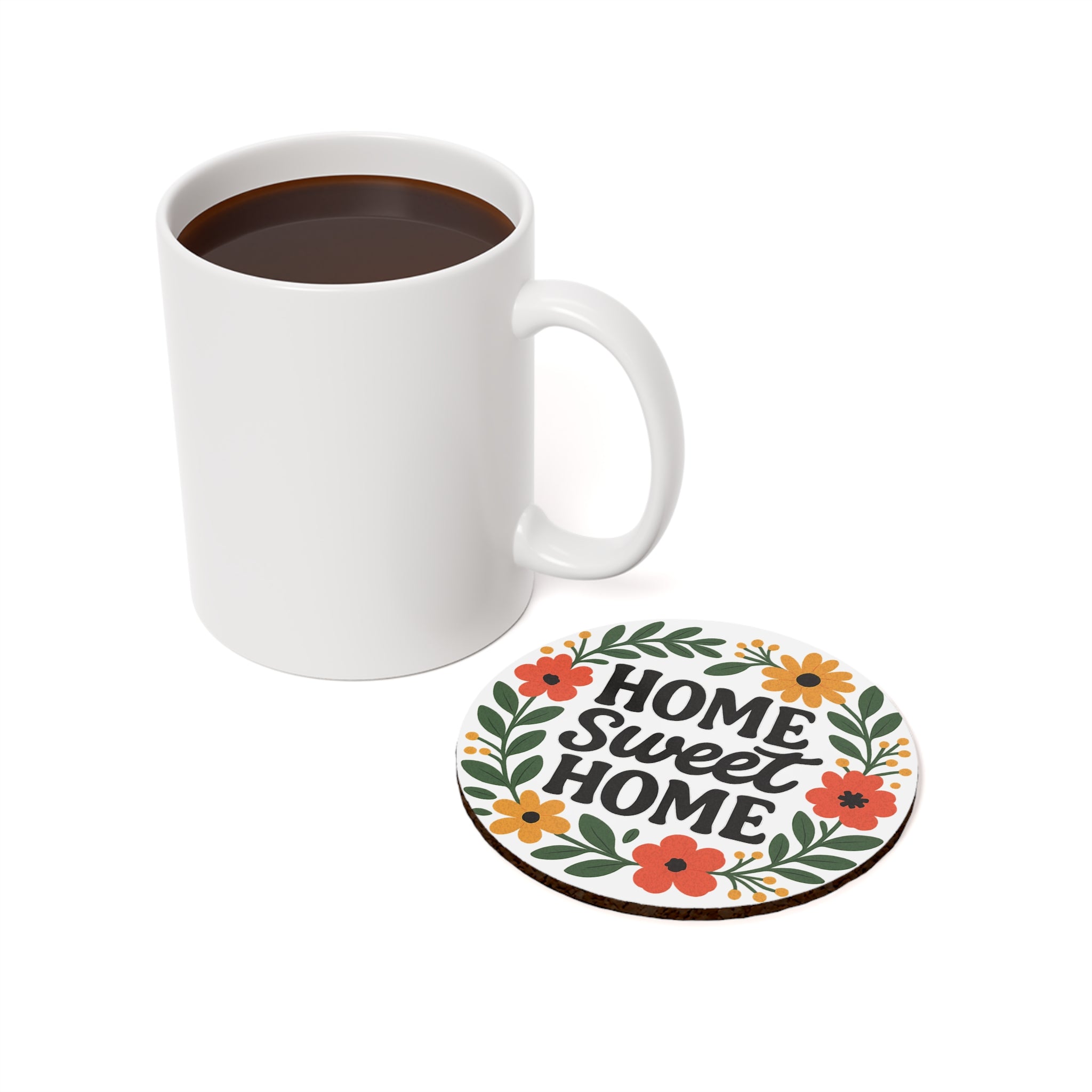 Housewarming Gift Cork Coaster Set Home Sweet Home Floral Wreath New Home Gift for Friend First House Coasters Realtor Closing Gift