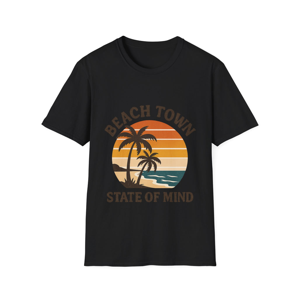 Beach Town State of Mind Shirt, Vintage Sunset Beach Tee, Coastal Living Gift, Palm Tree Vacation Shirt, Retro Beach Lover Gift