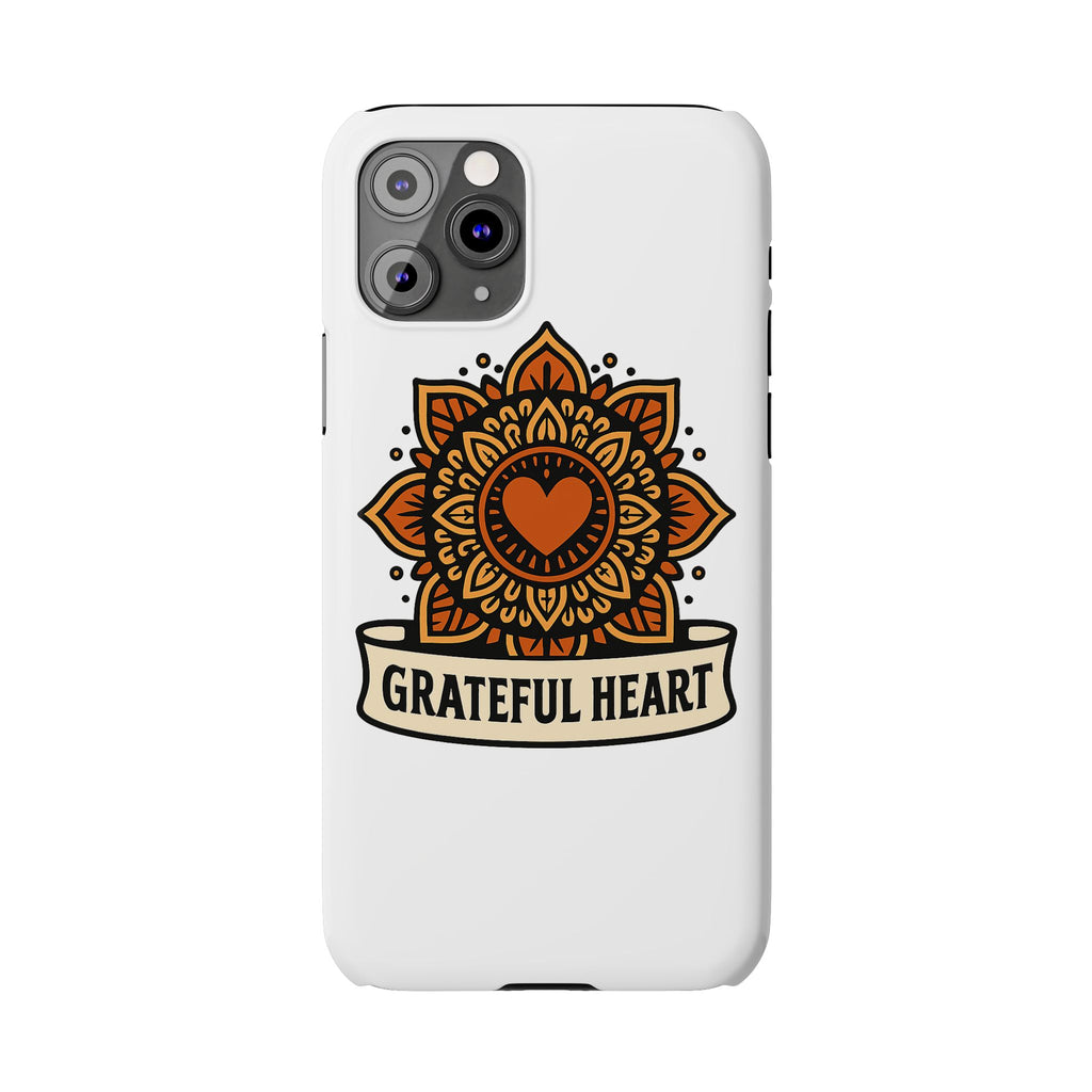 Grateful Heart Mandala Phone Case, Mindfulness Gift for Yoga Lover, Boho Gratitude Quote, Wellness Housewarming Gift Woman