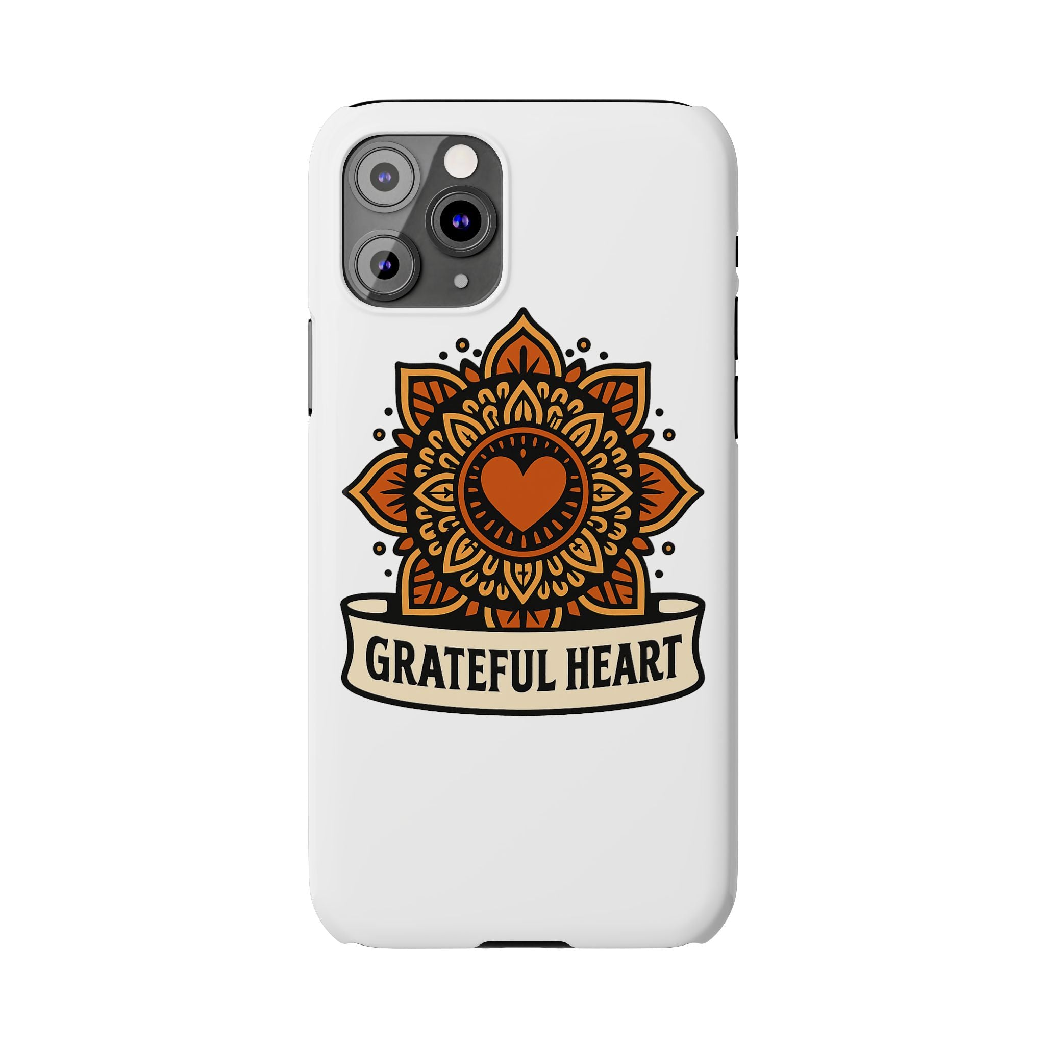 Grateful Heart Mandala Phone Case, Mindfulness Gift for Yoga Lover, Boho Gratitude Quote, Wellness Housewarming Gift Woman