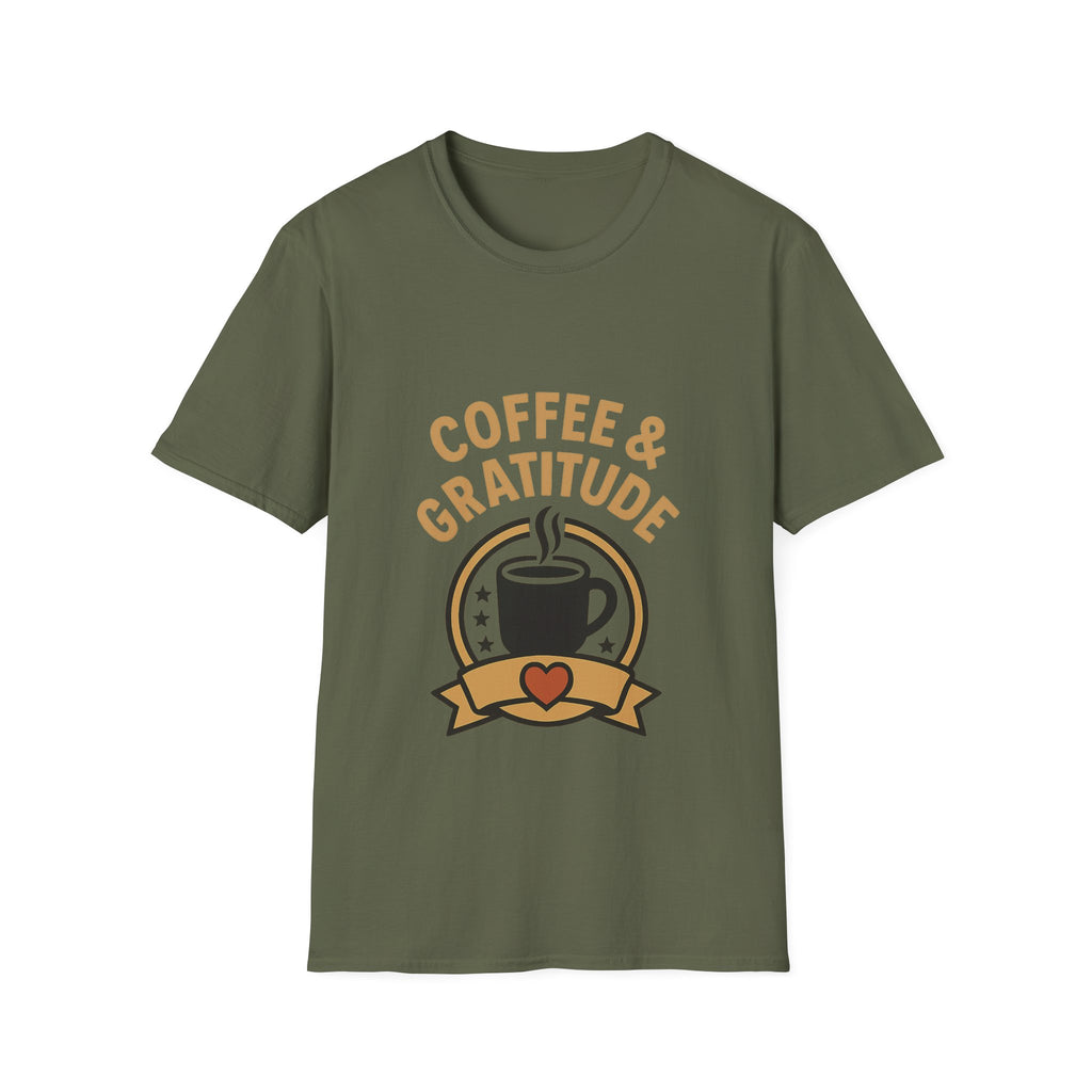 Coffee & Gratitude Shirt, Mindful Living Tee, Self Care Gift for Women, Positive Vibes T-Shirt, Grateful Heart Appreciation Top