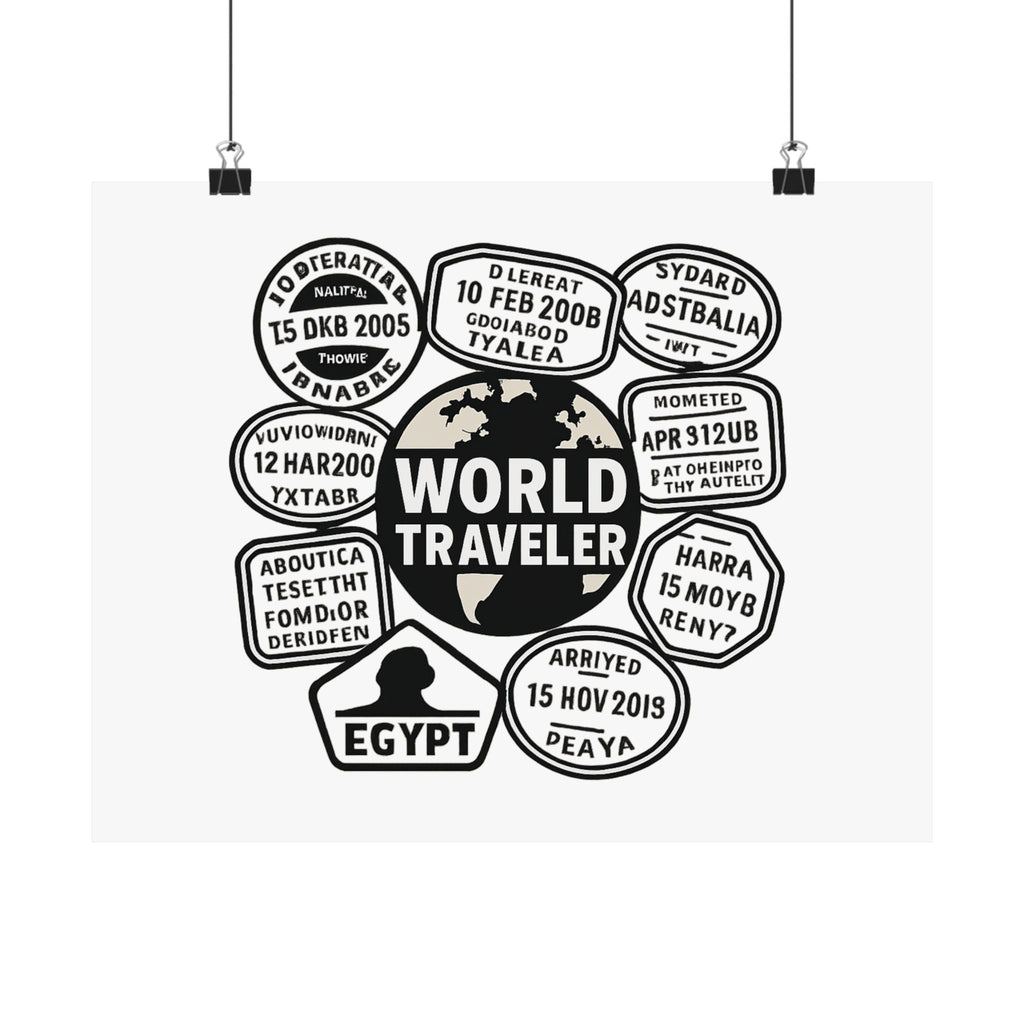 Passport Stamp Collage Poster World Traveler Wall Art Travel Map Gift Adventure Decor Wanderlust Print Globe Trotter