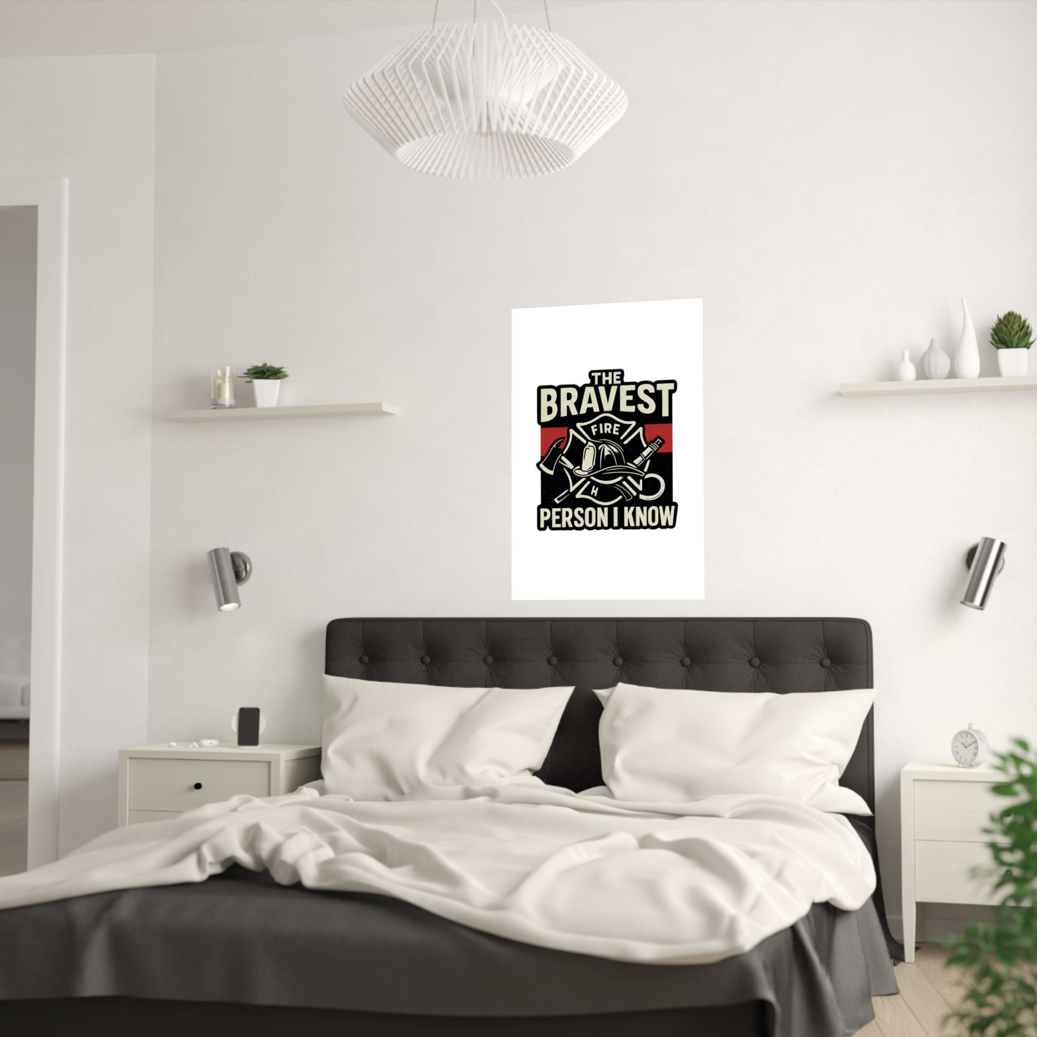 Firefighter Gift Wall Art Print, Bravest Person I Know Quote Poster, Thin Red Line Decor, Fireman Appreciation Thank You