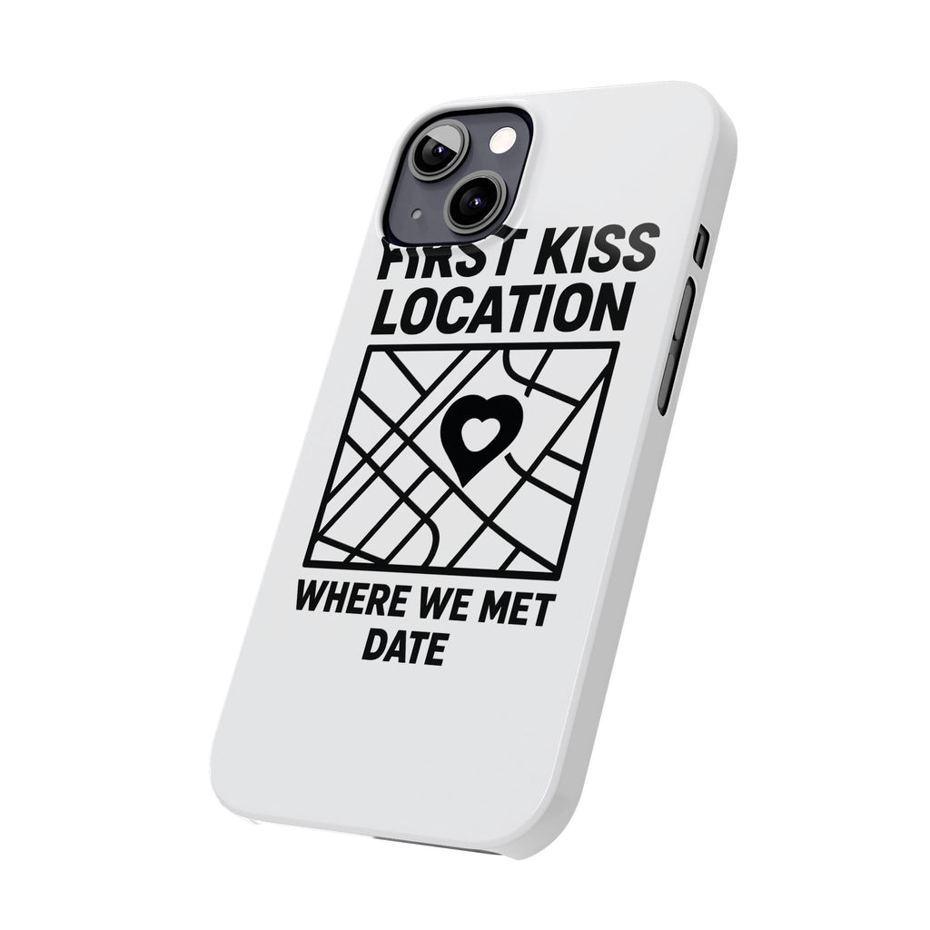 First Kiss Location Phone Case Custom Map Where We Met Anniversary Gift Personalized Couples Phone Case Heart Marker