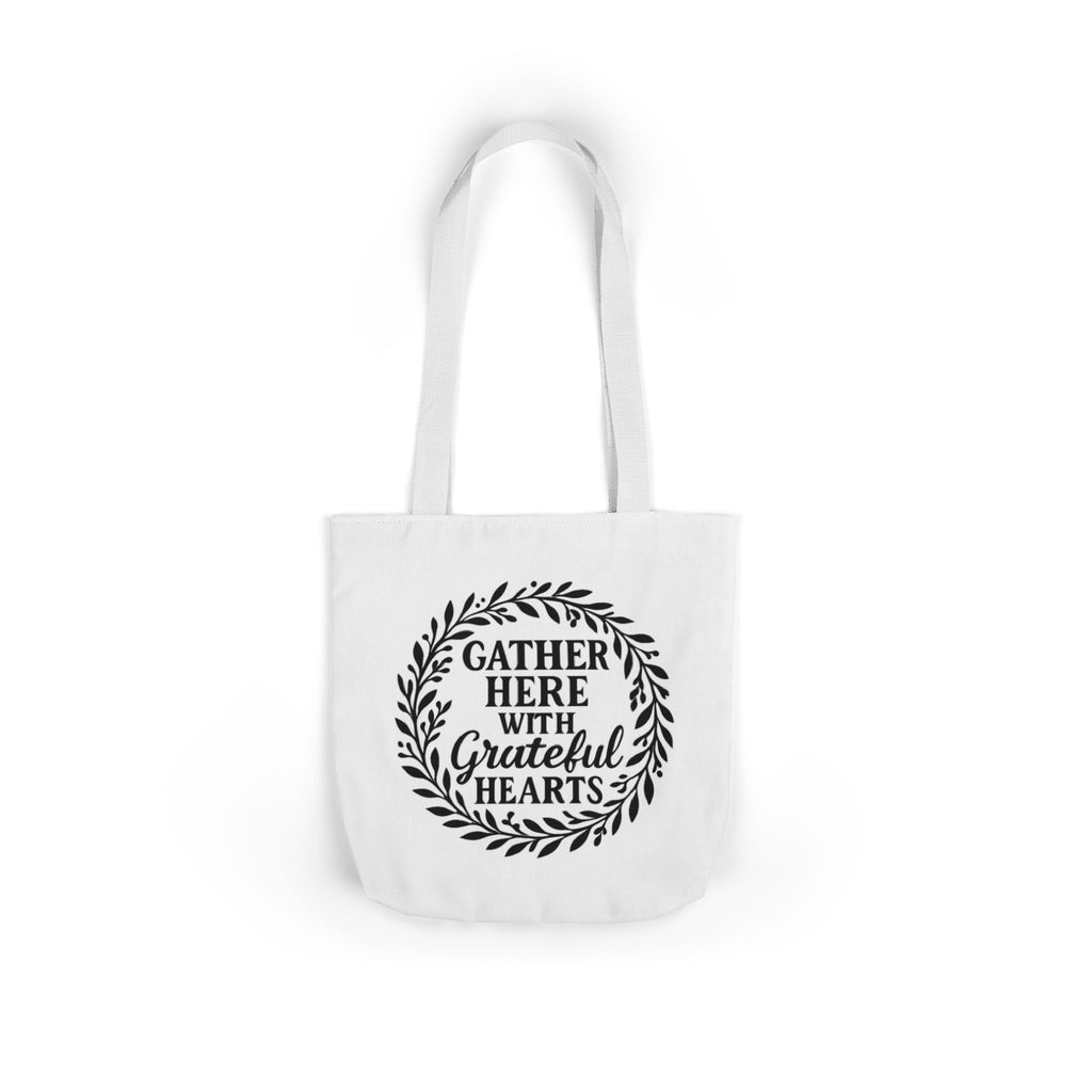 Gather Here With Grateful Hearts Tote Bag Farmhouse Kitchen Gift Rustic Botanical Wreath Housewarming Gift for Women Hostess