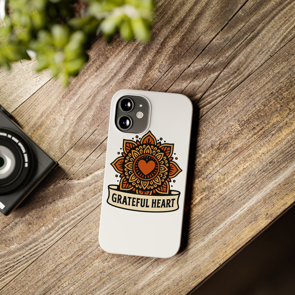 Grateful Heart Mandala Phone Case, Mindfulness Gift for Yoga Lover, Boho Gratitude Quote, Wellness Housewarming Gift Woman