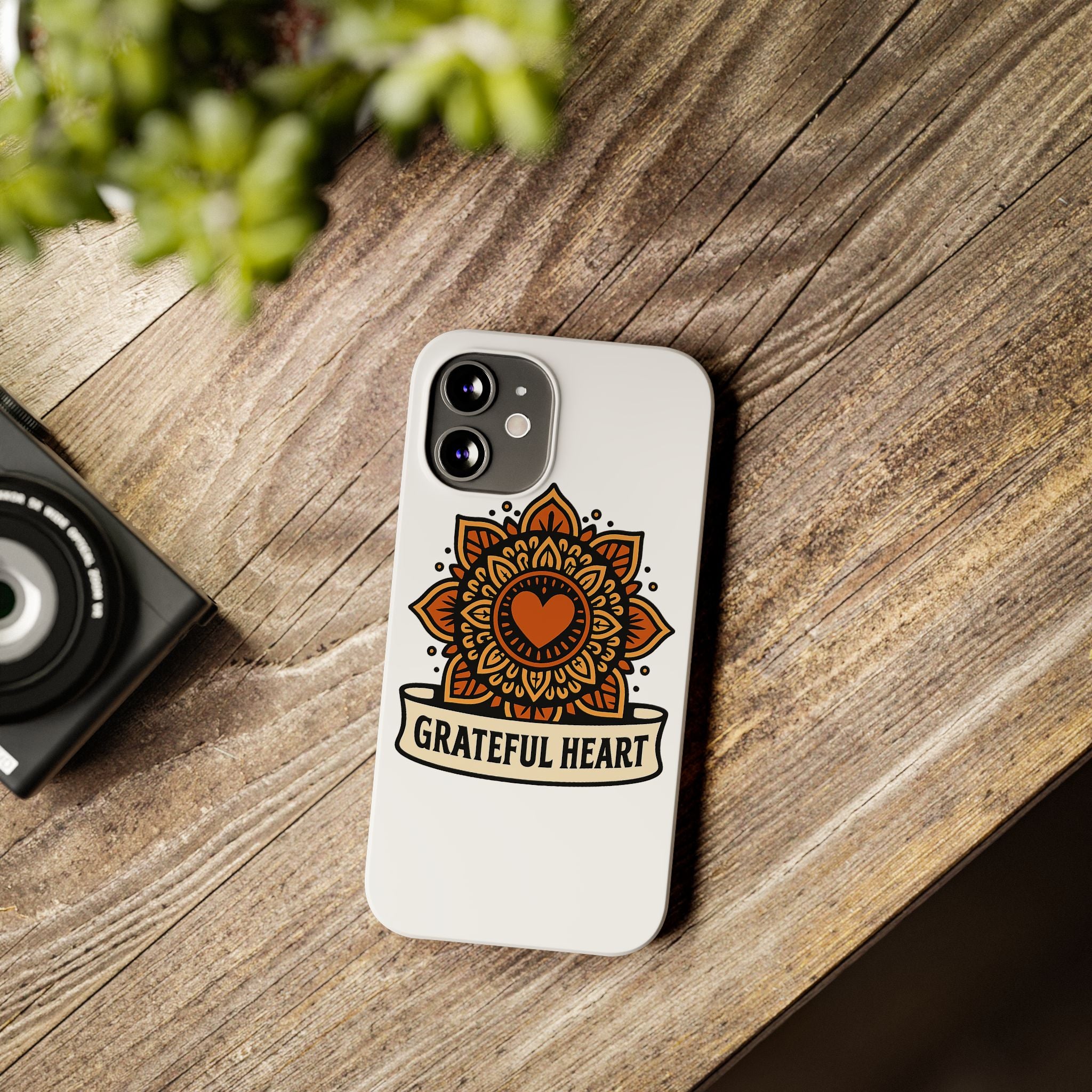 Grateful Heart Mandala Phone Case, Mindfulness Gift for Yoga Lover, Boho Gratitude Quote, Wellness Housewarming Gift Woman