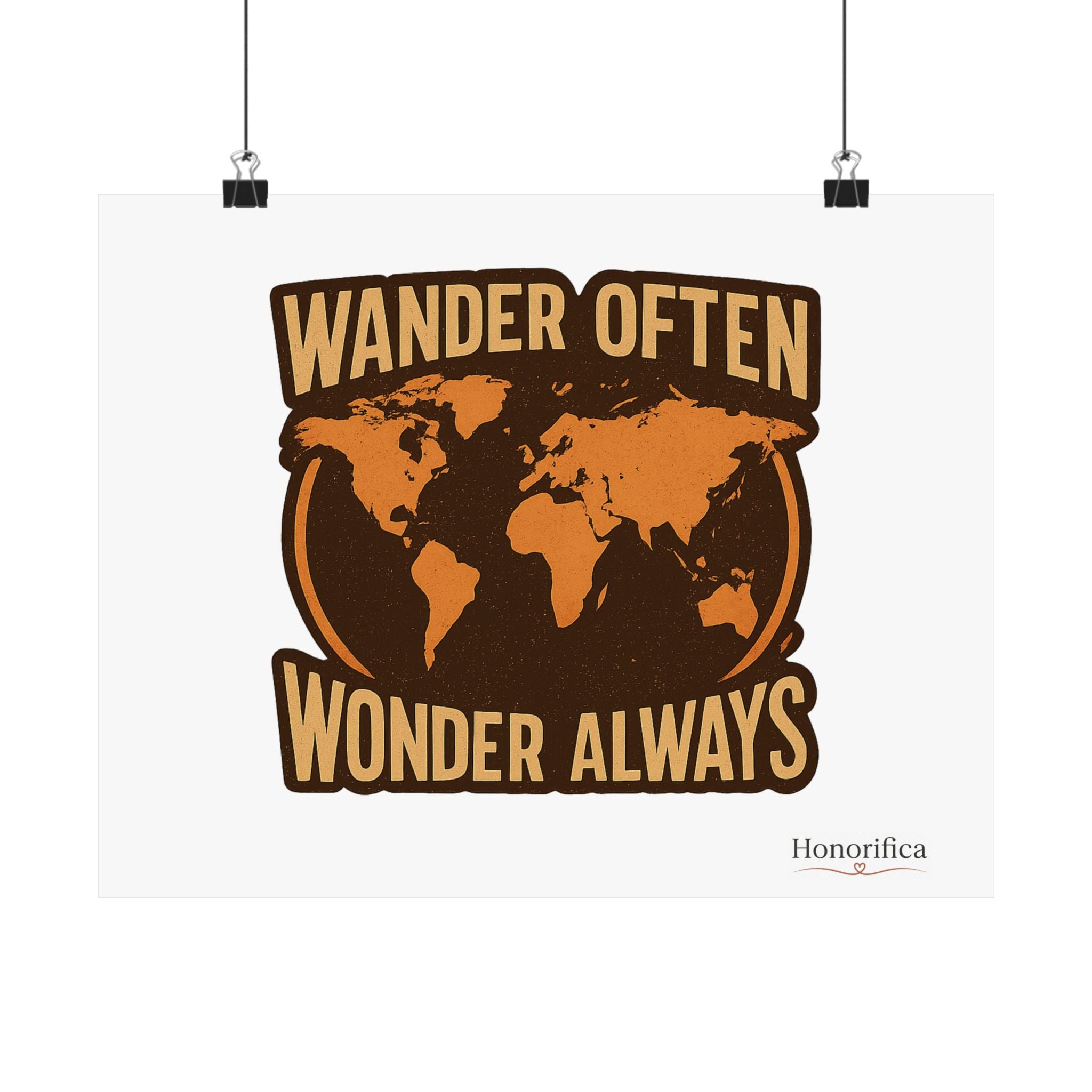 Wander Often Wonder Always Print, Vintage World Map Poster, Travel Wall Art, Wanderlust Decor, Adventure Quote, Dorm Room Decor