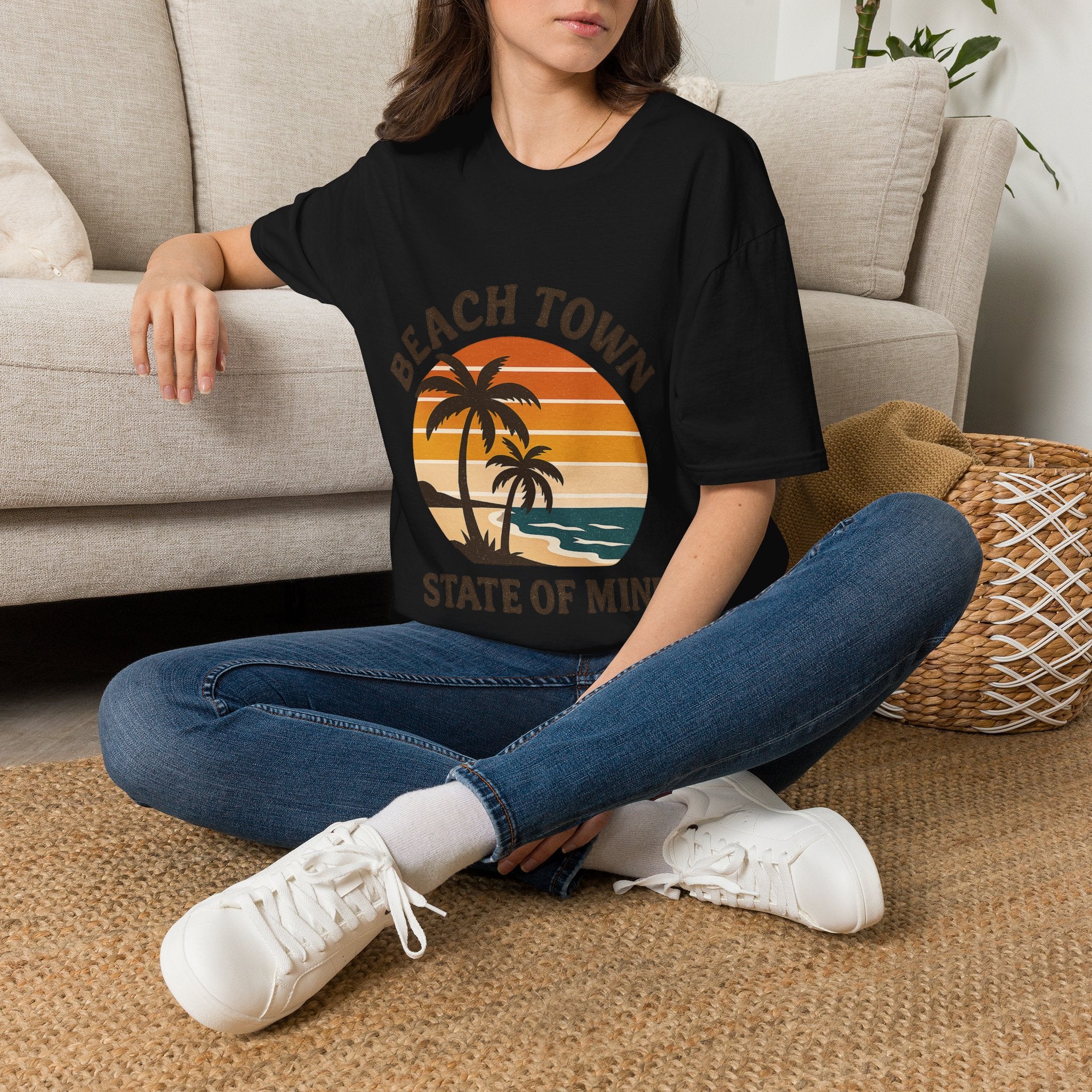 Beach Town State of Mind Shirt, Vintage Sunset Beach Tee, Coastal Living Gift, Palm Tree Vacation Shirt, Retro Beach Lover Gift