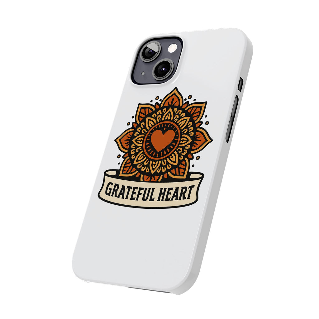 Grateful Heart Mandala Phone Case, Mindfulness Gift for Yoga Lover, Boho Gratitude Quote, Wellness Housewarming Gift Woman