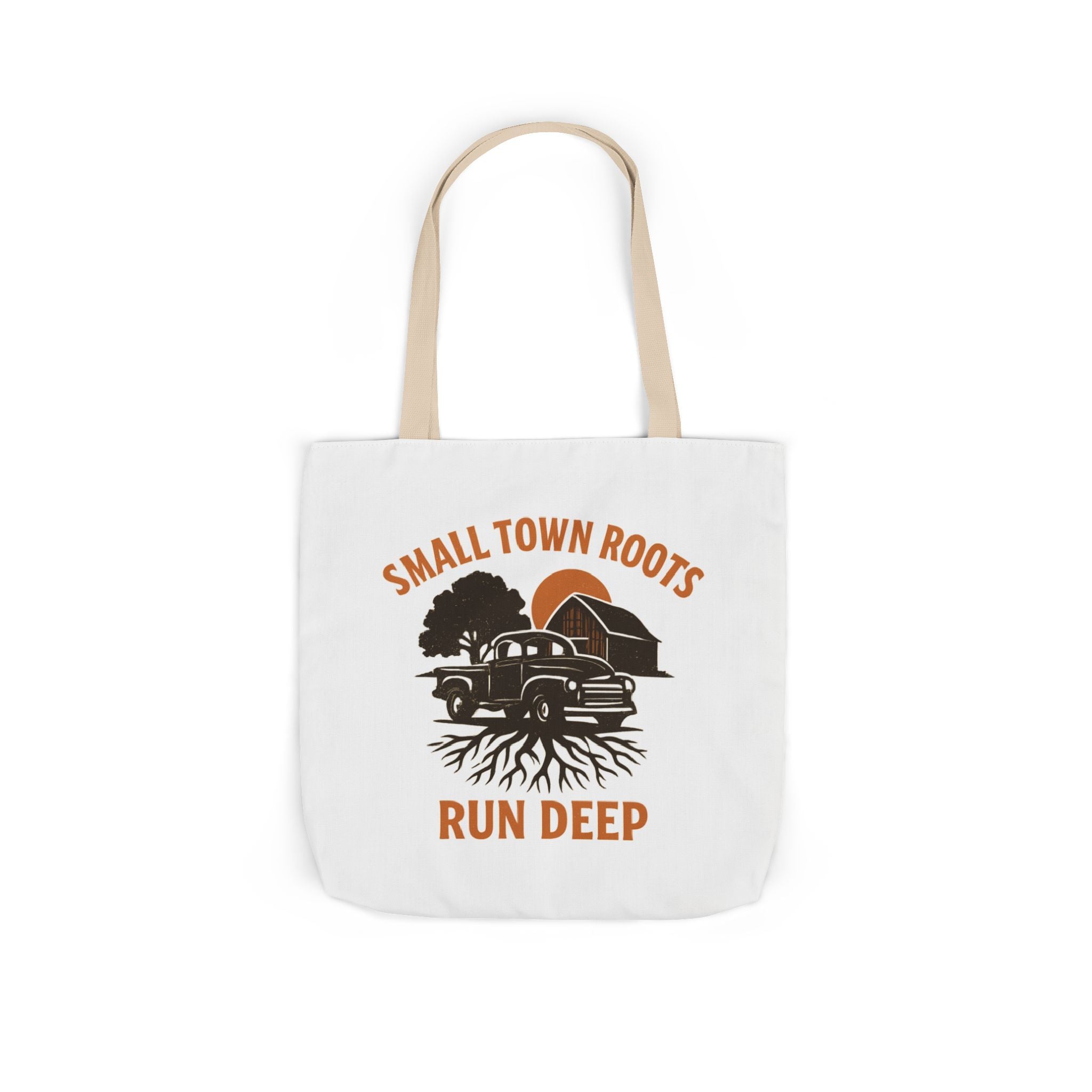 Small Town Roots Run Deep Tote Bag | Rural Heritage Pride Gift | Vintage Pickup Truck Barn Tote | Country Hometown Nostalgia Bag