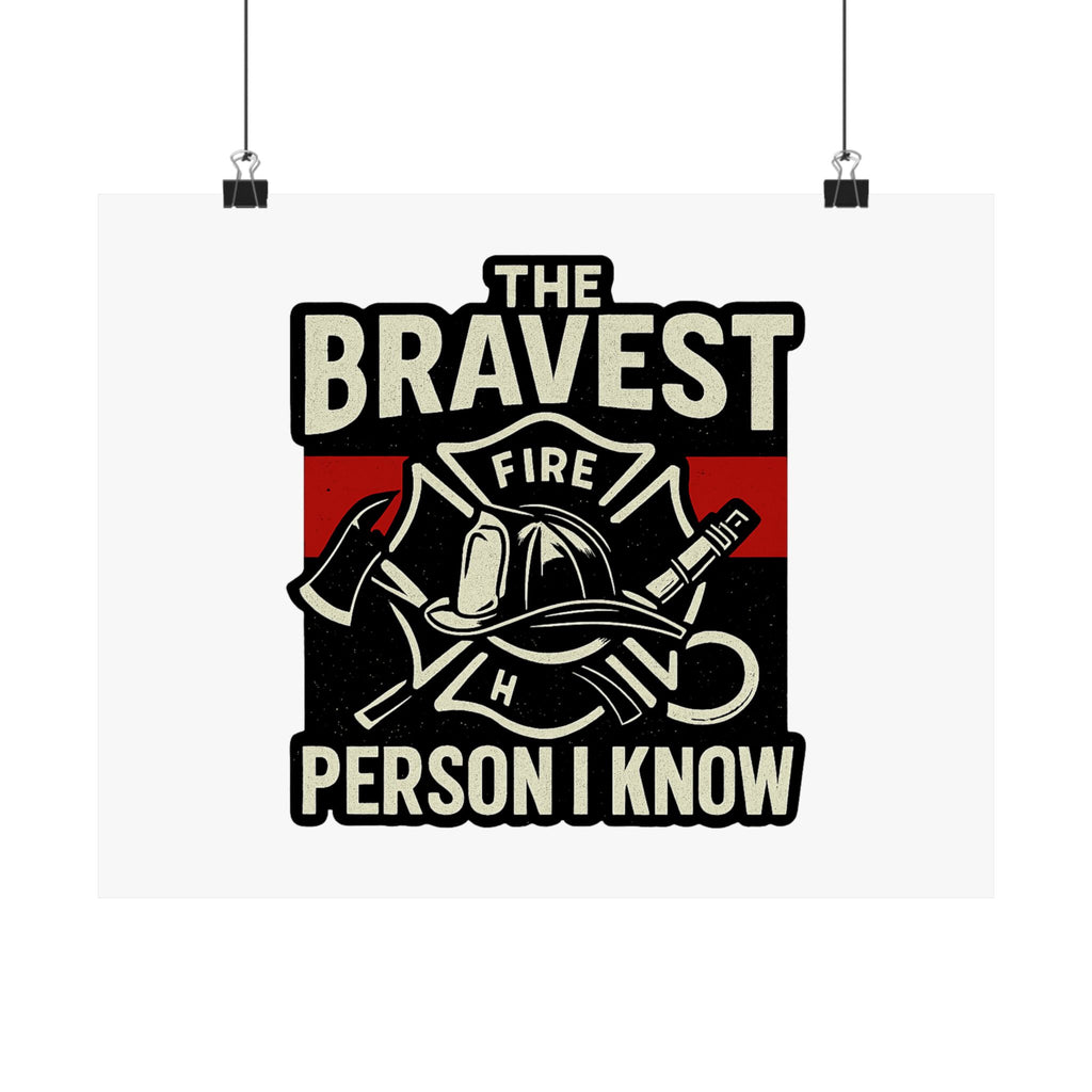 Firefighter Gift Wall Art Print, Bravest Person I Know Quote Poster, Thin Red Line Decor, Fireman Appreciation Thank You