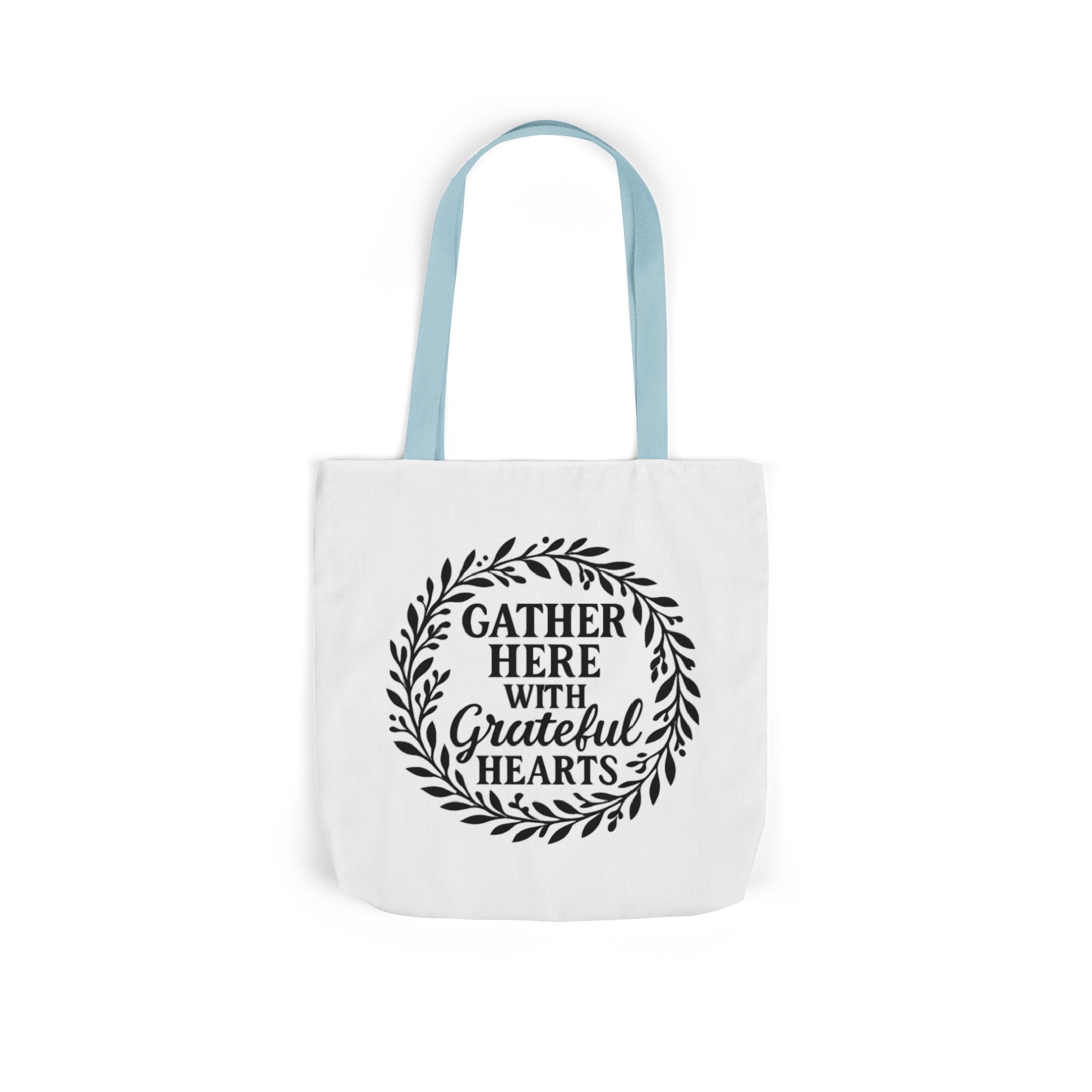 Gather Here With Grateful Hearts Tote Bag Farmhouse Kitchen Gift Rustic Botanical Wreath Housewarming Gift for Women Hostess