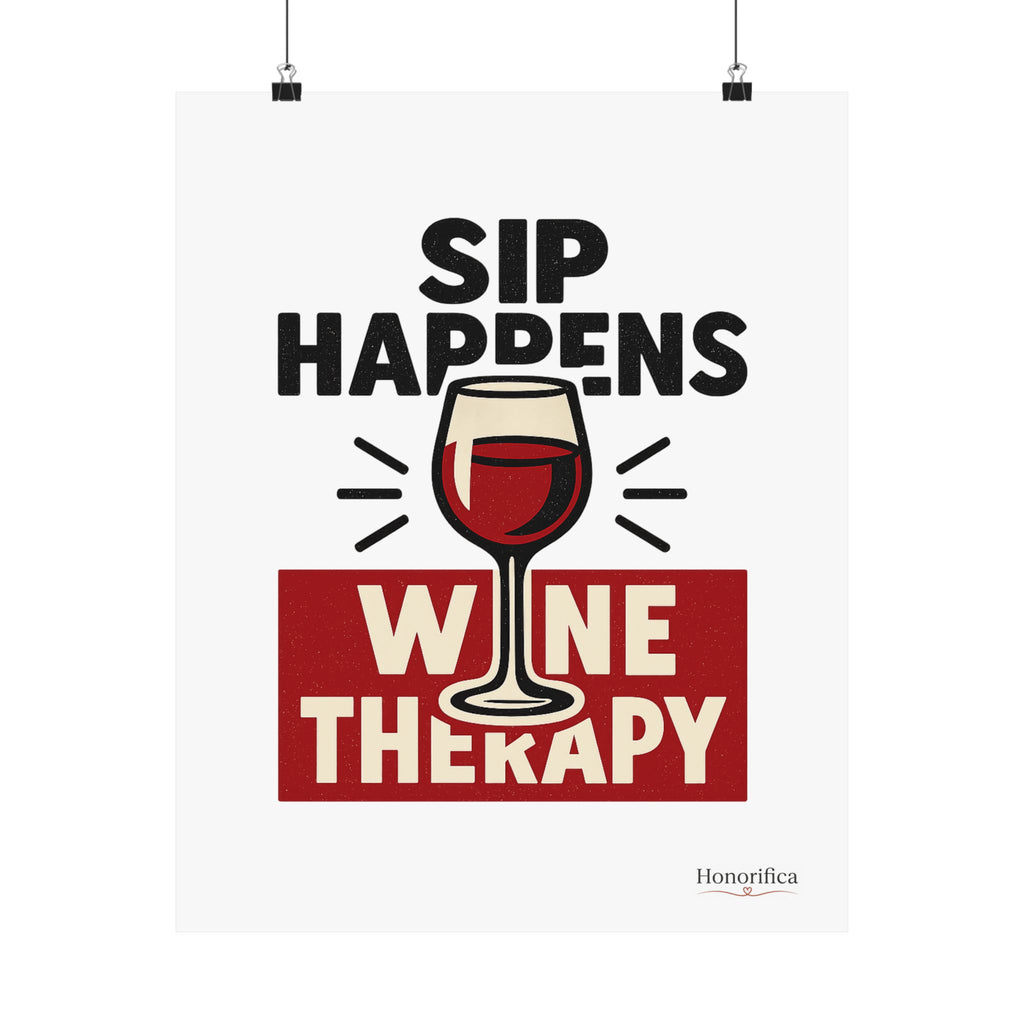Sip Happens Wine Therapy Poster, Funny Wine Wall Art, Wine Lover Gift, Housewarming Gift for Women, Wine Decor Kitchen Bar Art