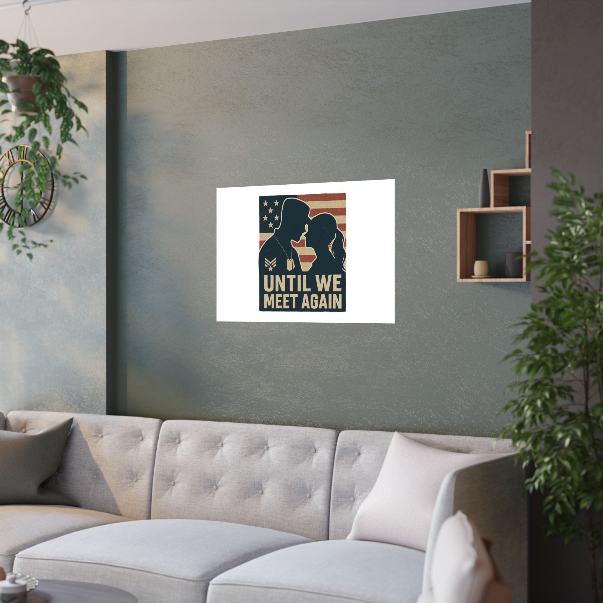 Until We Meet Again Military Deployment Poster, Romantic Farewell Gift for Military Spouse, Patriotic Couple Silhouette Art