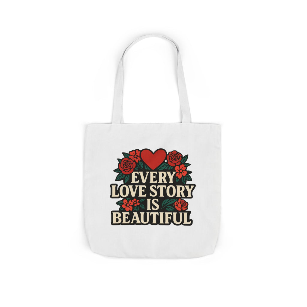 Every Love Story Is Beautiful Tote Bag, Floral Anniversary Gift for Wife, Romantic Wedding Quote Bag, Engagement Gift Women