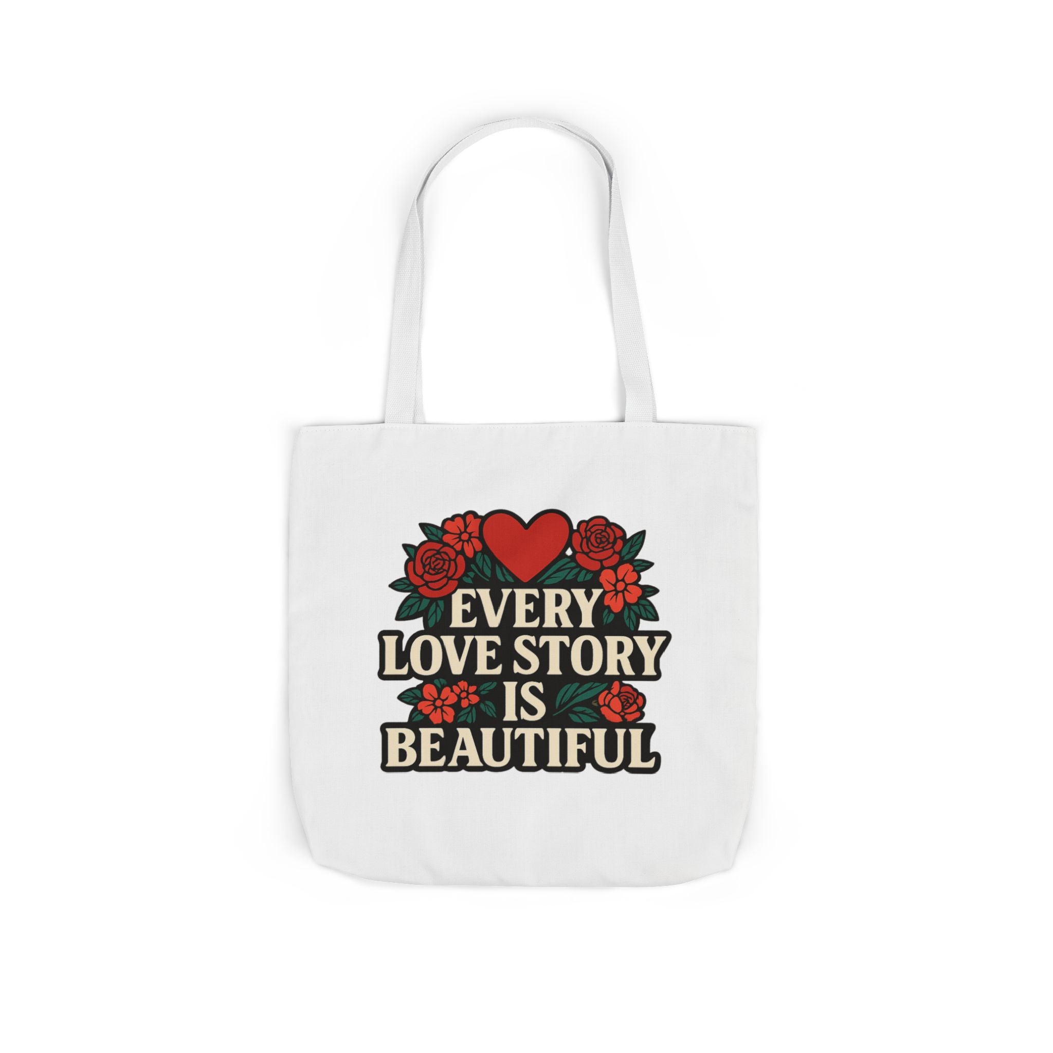 Every Love Story Is Beautiful Tote Bag, Floral Anniversary Gift for Wife, Romantic Wedding Quote Bag, Engagement Gift Women