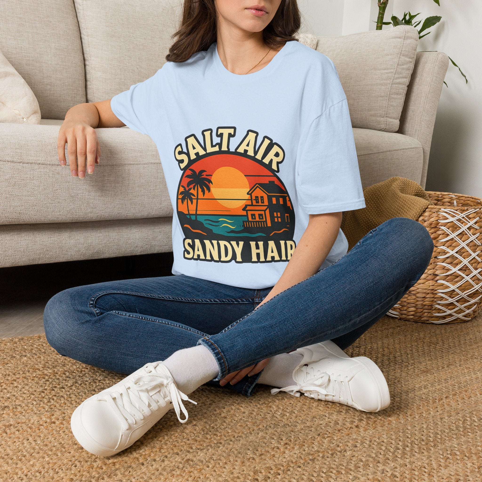Beach Town Sunset Shirt, Coastal Living Tee, Salt Air Sandy Hair Beach Vacation Shirt, Ocean Vibes T-Shirt, Summer Travel Gift