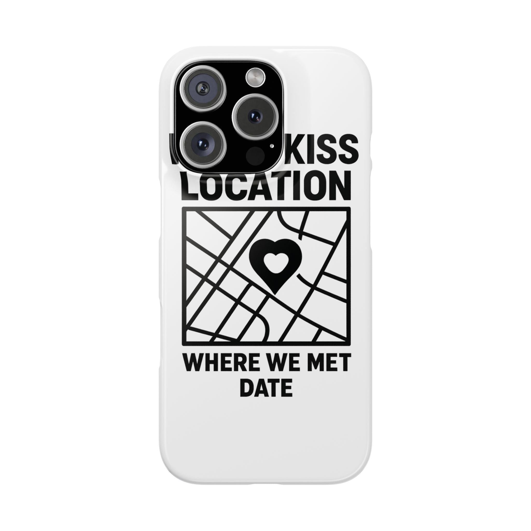 First Kiss Location Phone Case Custom Map Where We Met Anniversary Gift Personalized Couples Phone Case Heart Marker