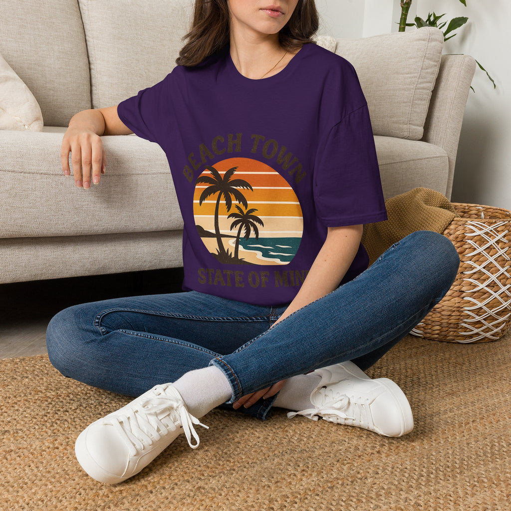 Beach Town State of Mind Shirt, Vintage Sunset Beach Tee, Coastal Living Gift, Palm Tree Vacation Shirt, Retro Beach Lover Gift