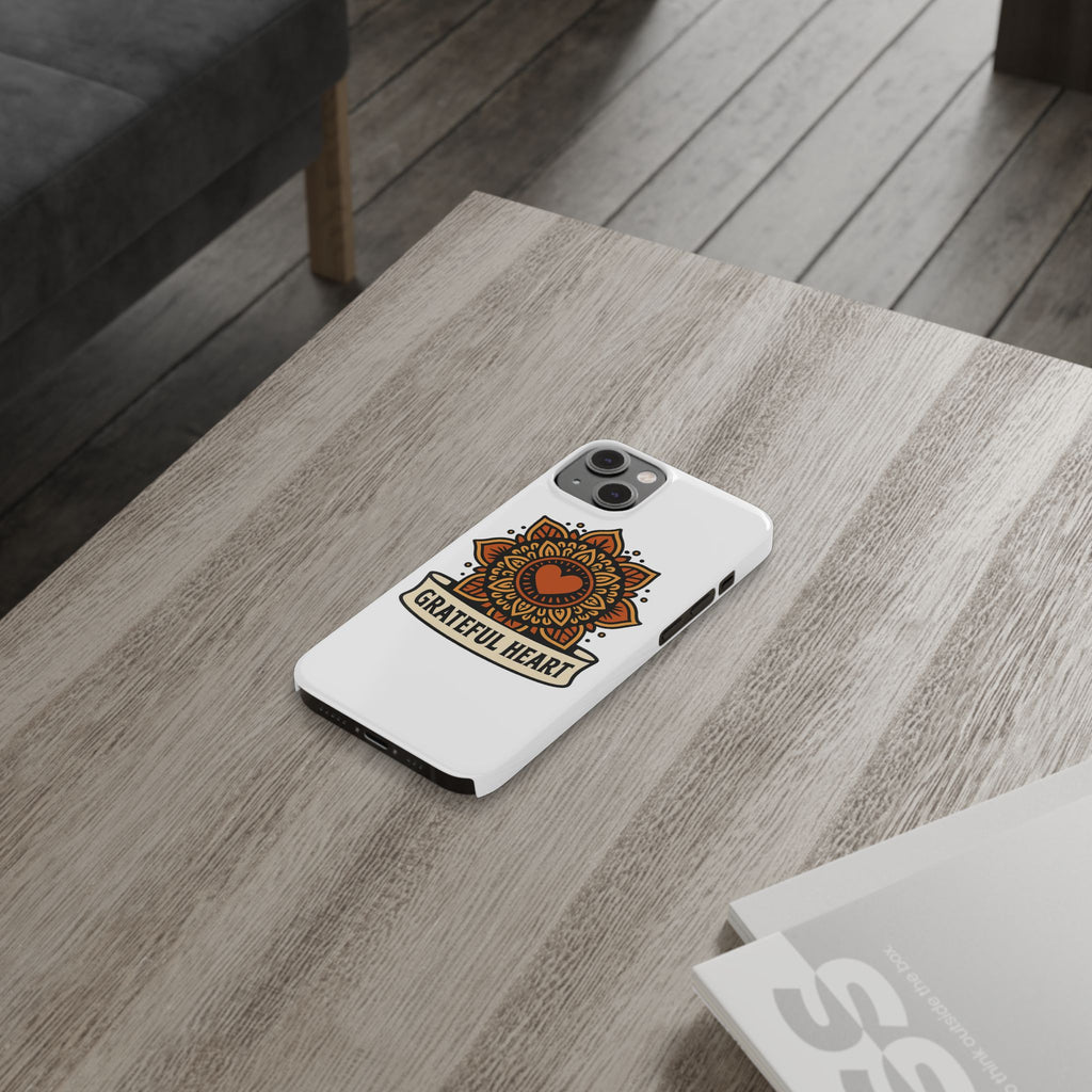 Grateful Heart Mandala Phone Case, Mindfulness Gift for Yoga Lover, Boho Gratitude Quote, Wellness Housewarming Gift Woman