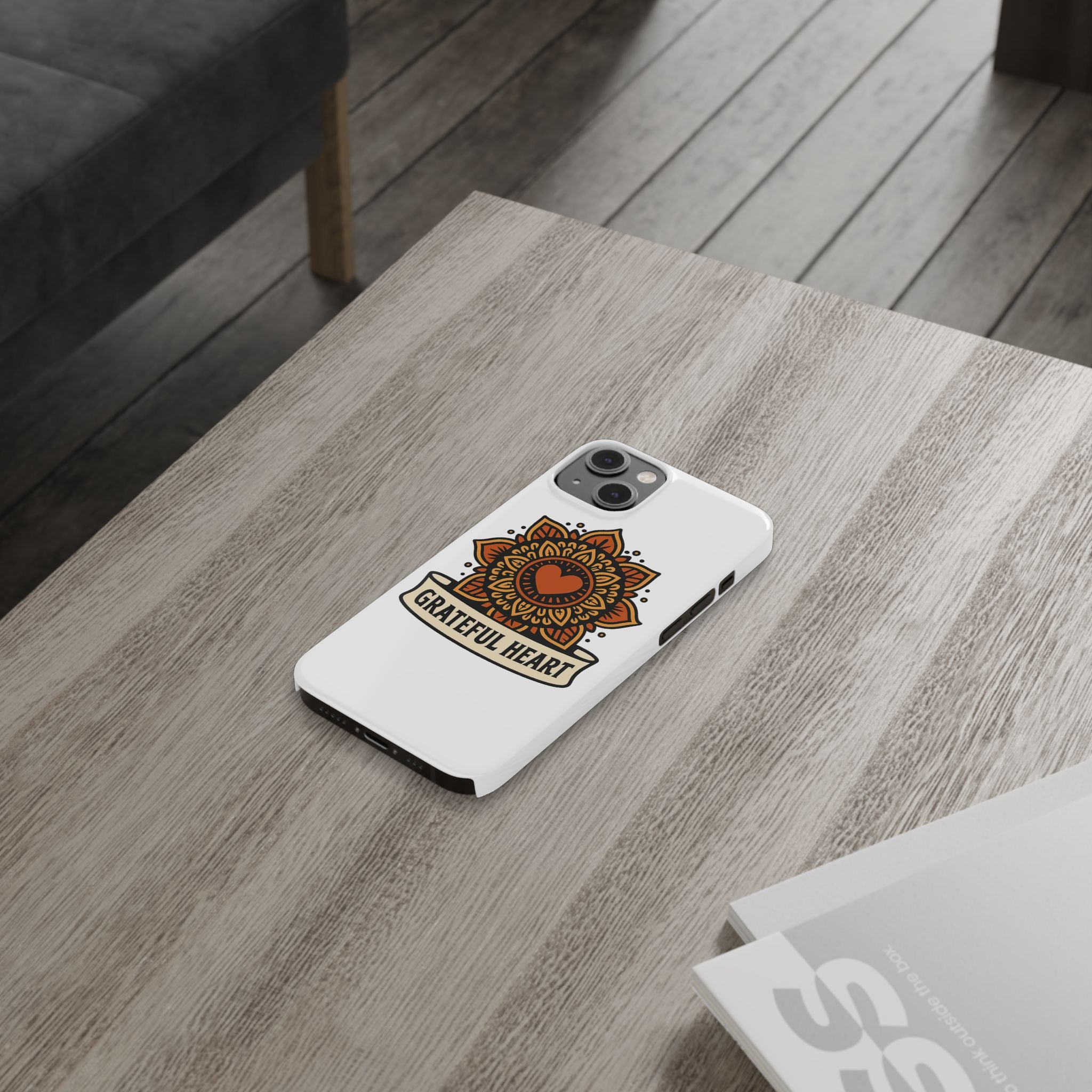 Grateful Heart Mandala Phone Case, Mindfulness Gift for Yoga Lover, Boho Gratitude Quote, Wellness Housewarming Gift Woman