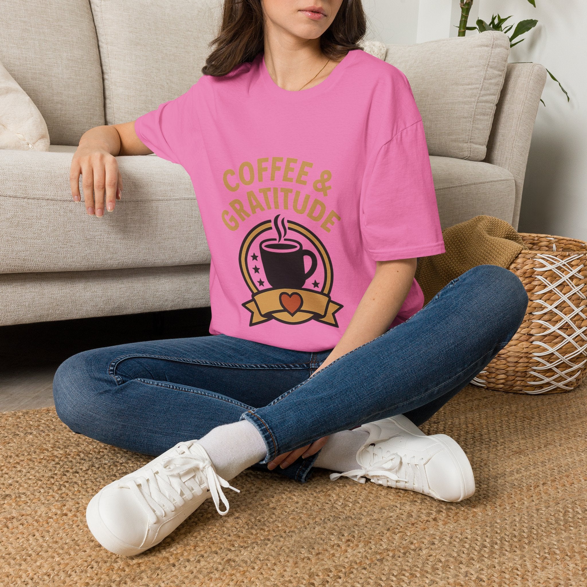 Coffee & Gratitude Shirt, Mindful Living Tee, Self Care Gift for Women, Positive Vibes T-Shirt, Grateful Heart Appreciation Top