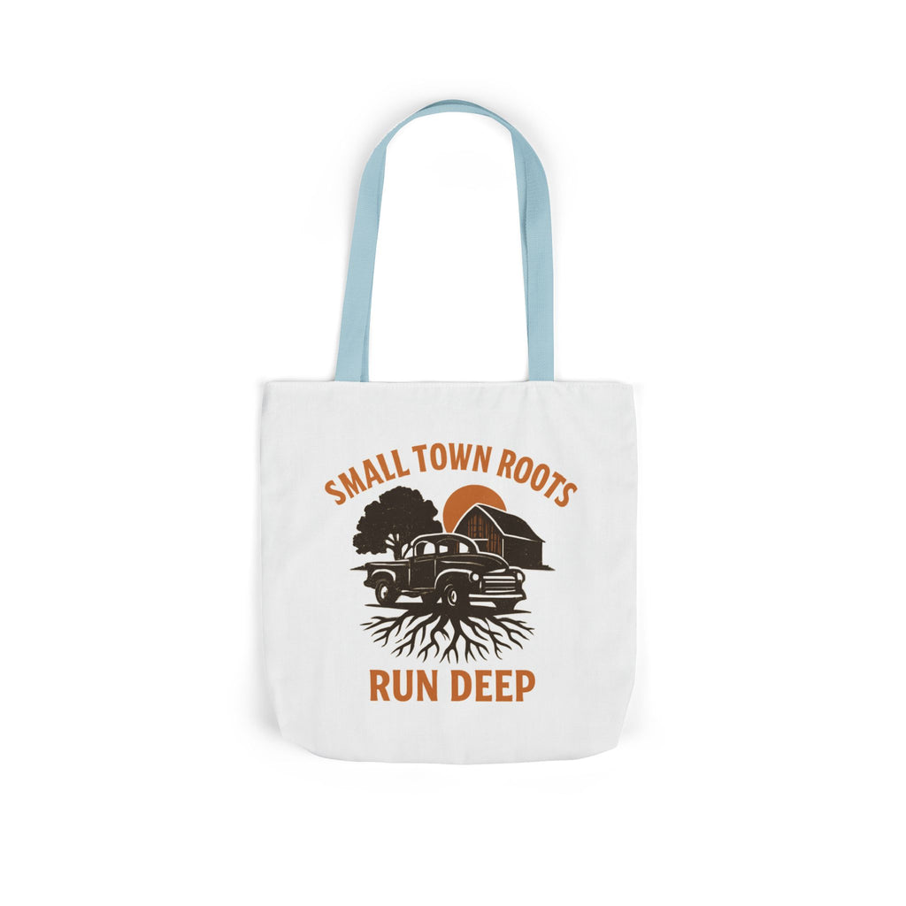 Small Town Roots Run Deep Tote Bag | Rural Heritage Pride Gift | Vintage Pickup Truck Barn Tote | Country Hometown Nostalgia Bag