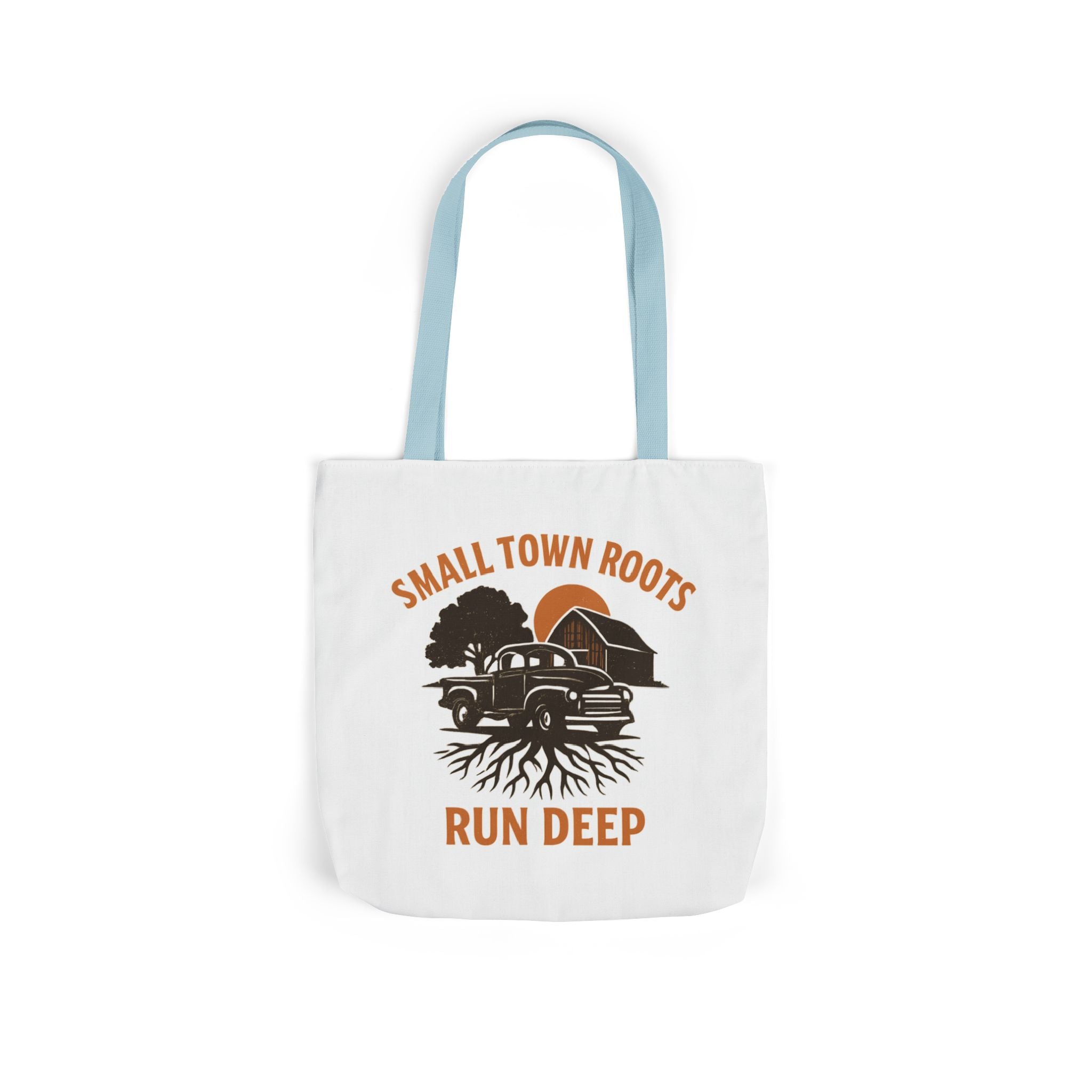 Small Town Roots Run Deep Tote Bag | Rural Heritage Pride Gift | Vintage Pickup Truck Barn Tote | Country Hometown Nostalgia Bag