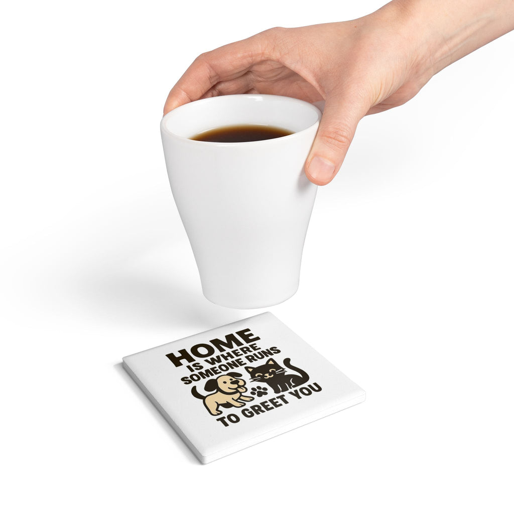 Pet Lover Gift Cork Coaster, Home Is Where Someone Runs To Greet You, Dog Cat Owner Gift, Pet Parent Coaster, Animal Lover Decor
