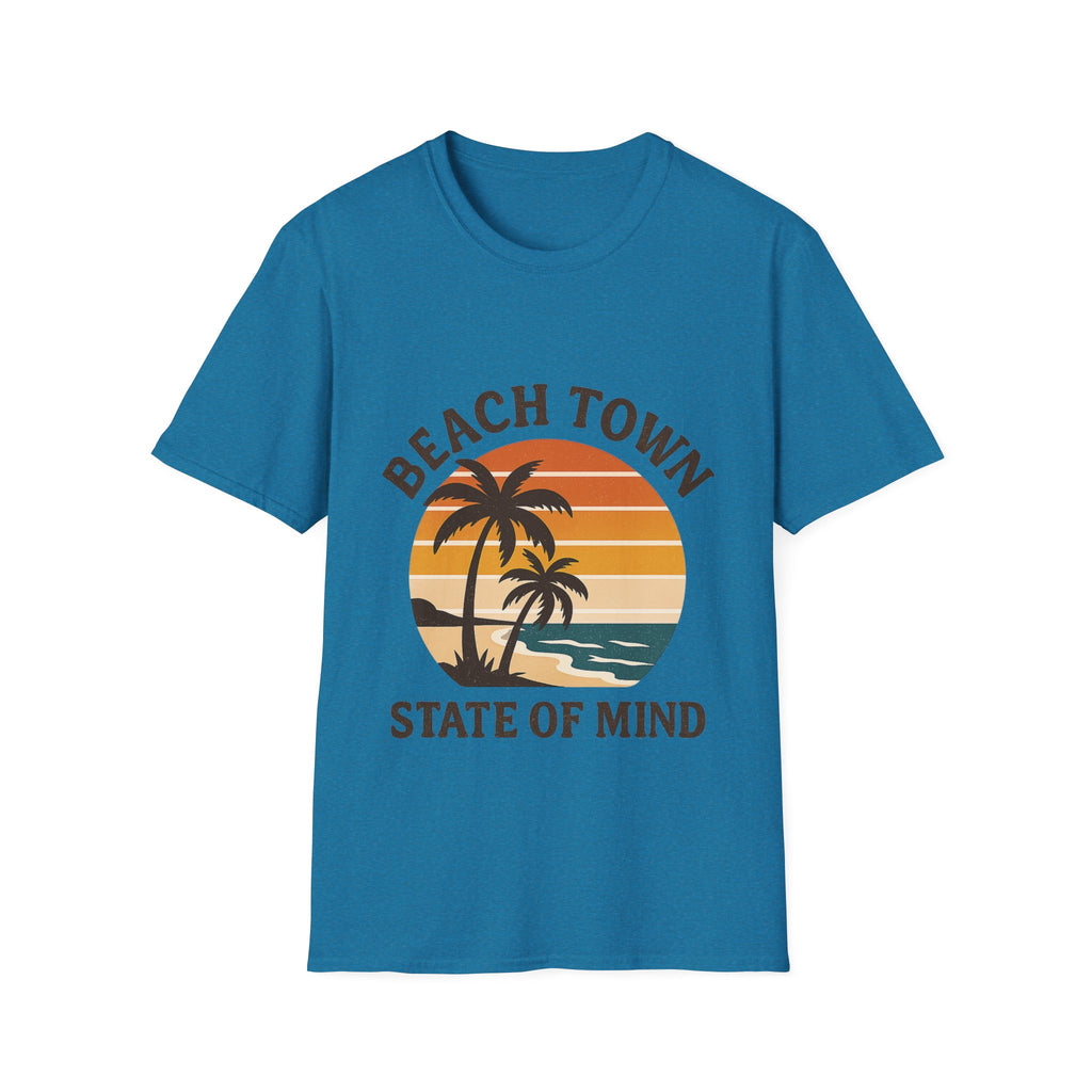 Beach Town State of Mind Shirt, Vintage Sunset Beach Tee, Coastal Living Gift, Palm Tree Vacation Shirt, Retro Beach Lover Gift