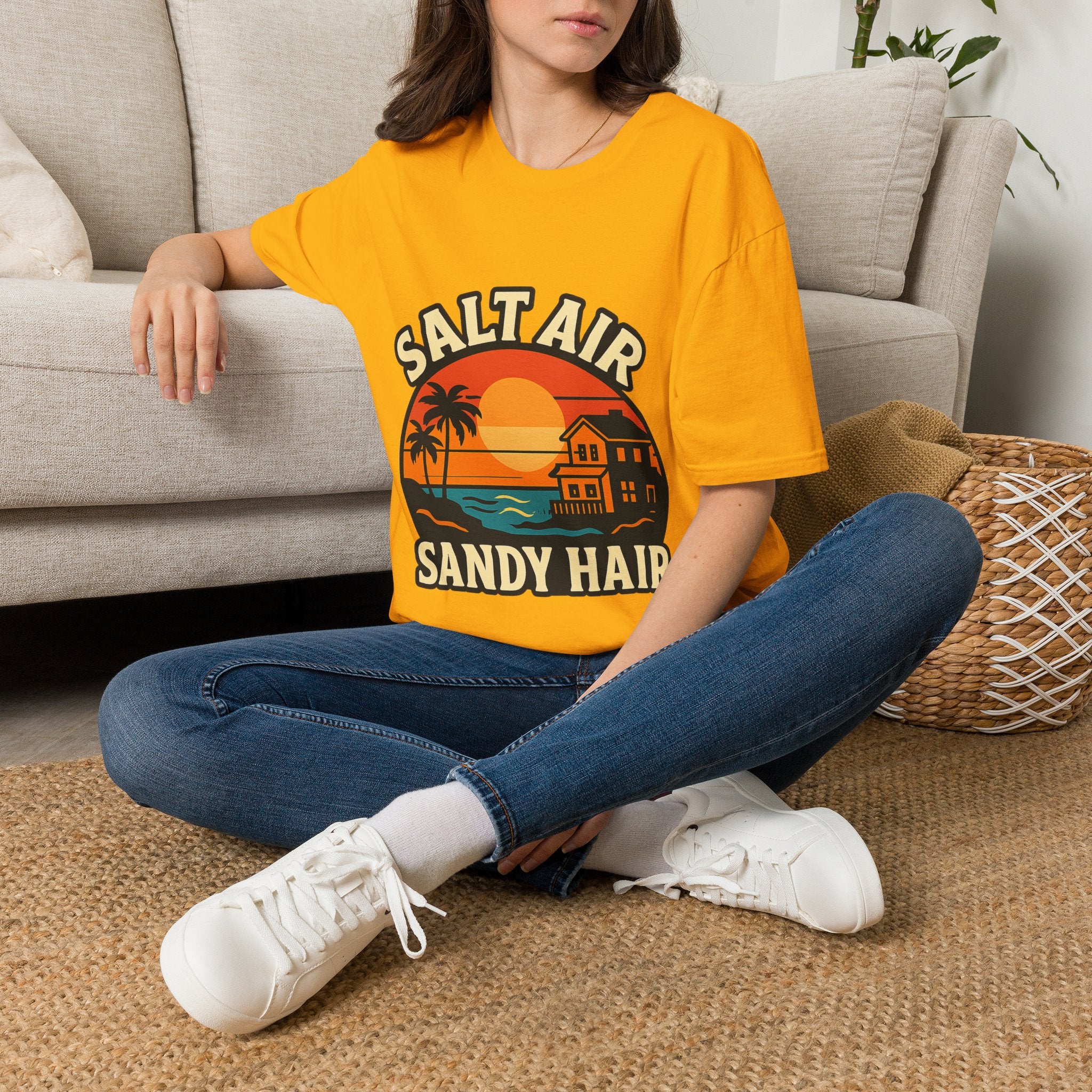 Beach Town Sunset Shirt, Coastal Living Tee, Salt Air Sandy Hair Beach Vacation Shirt, Ocean Vibes T-Shirt, Summer Travel Gift