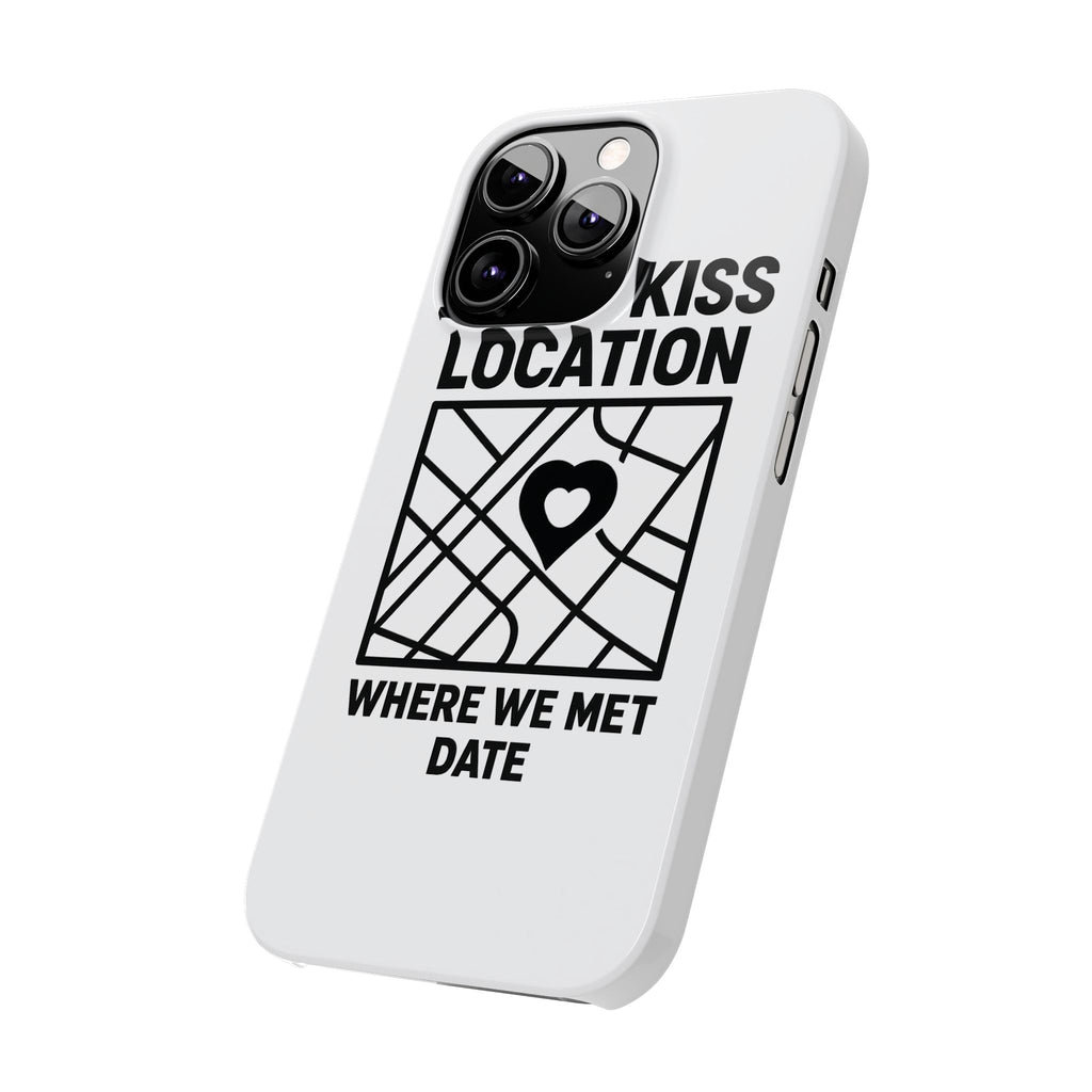 First Kiss Location Phone Case Custom Map Where We Met Anniversary Gift Personalized Couples Phone Case Heart Marker
