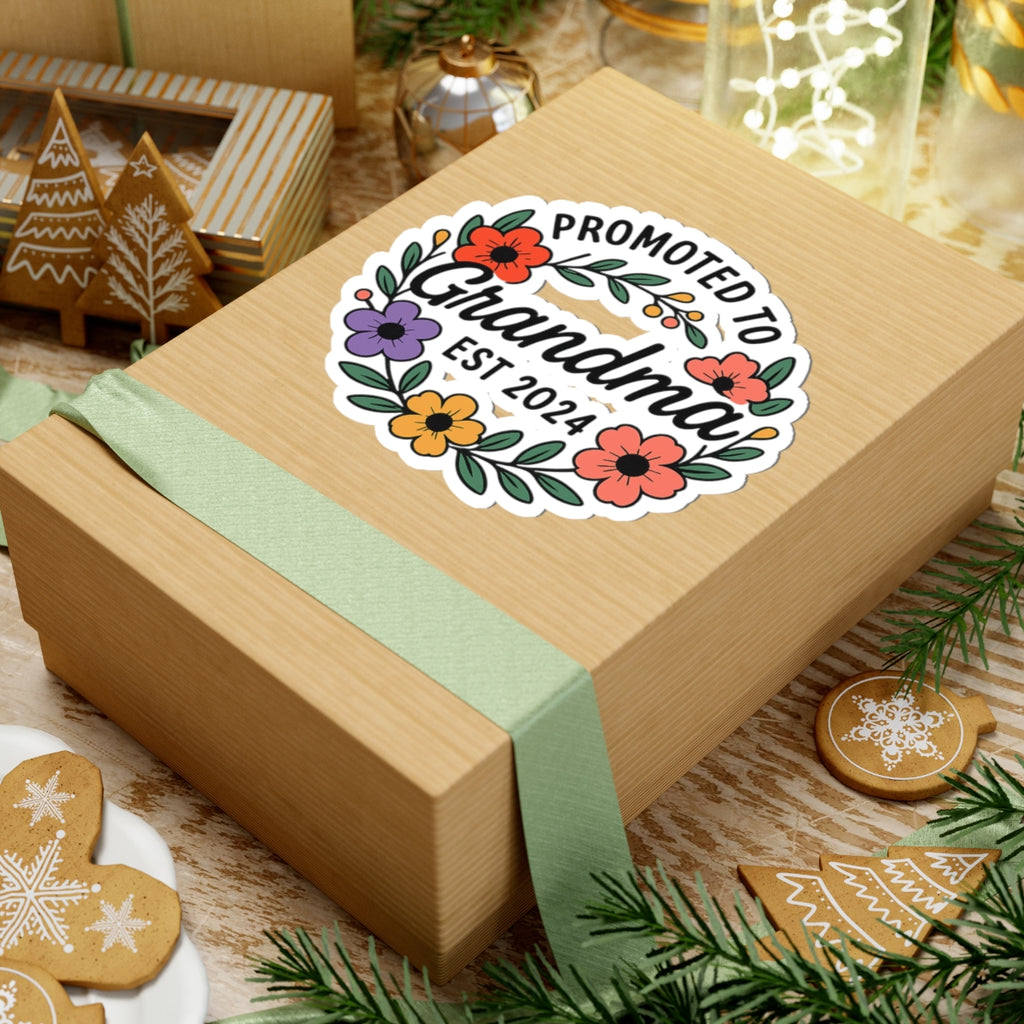 Promoted to Grandma Est 2024 Sticker, New Grandmother Gift, Pregnancy Announcement Sticker, Grandma to Be Gift, Floral Wreath