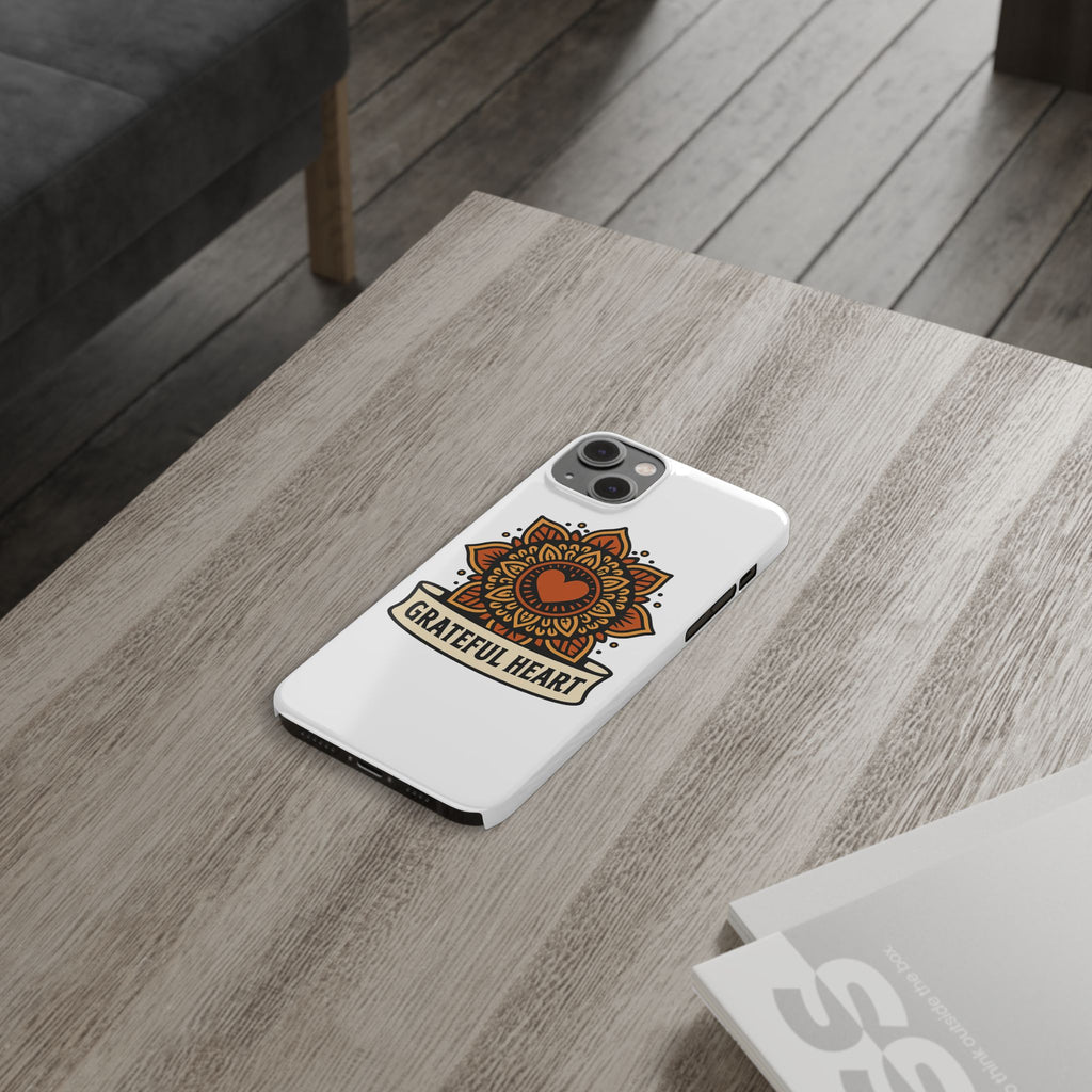 Grateful Heart Mandala Phone Case, Mindfulness Gift for Yoga Lover, Boho Gratitude Quote, Wellness Housewarming Gift Woman
