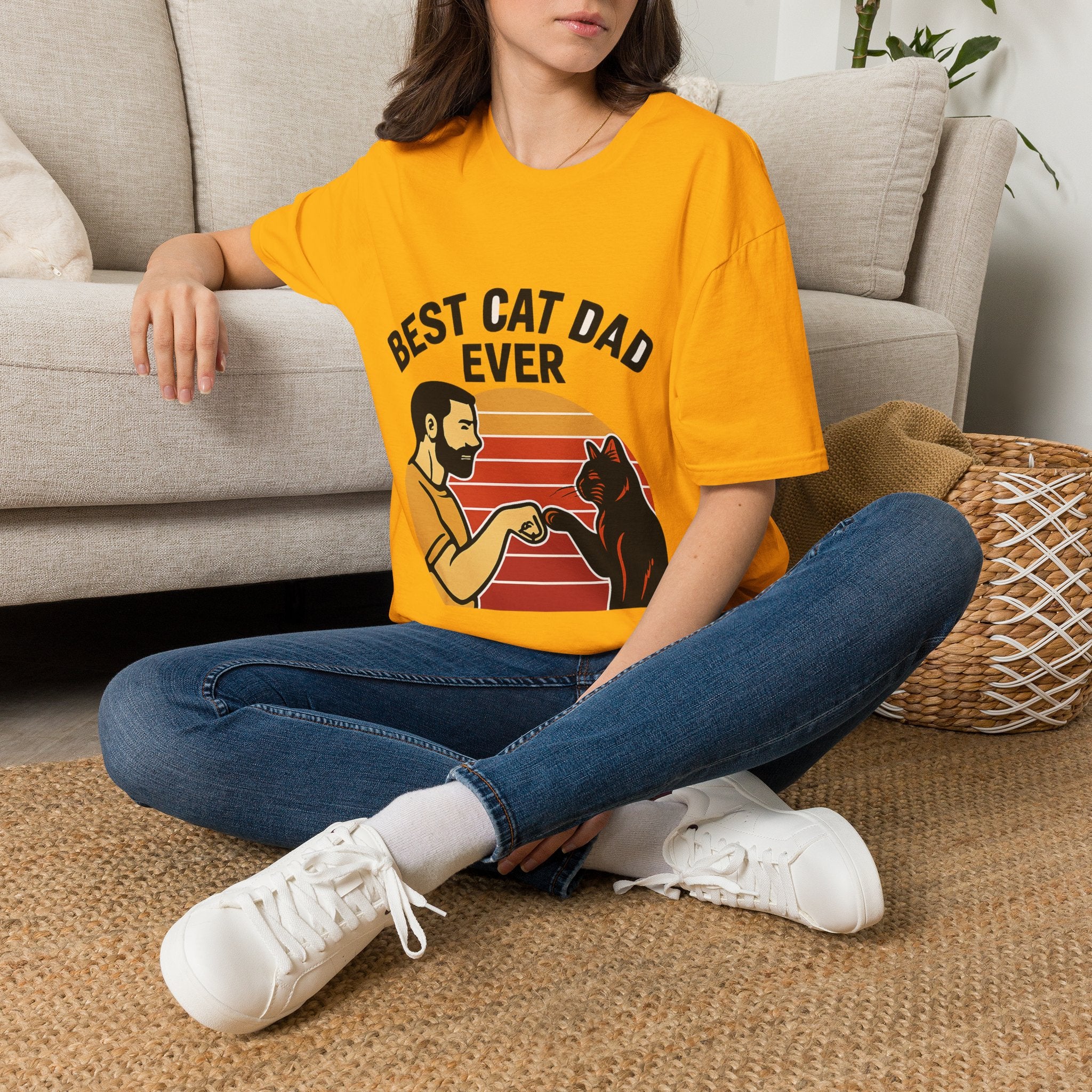 Best Cat Dad Ever Shirt Vintage Retro Cat Lover Gift for Men Father's Day Cat Owner Tshirt Funny Cat Dad Gift Retro Sunset Tee