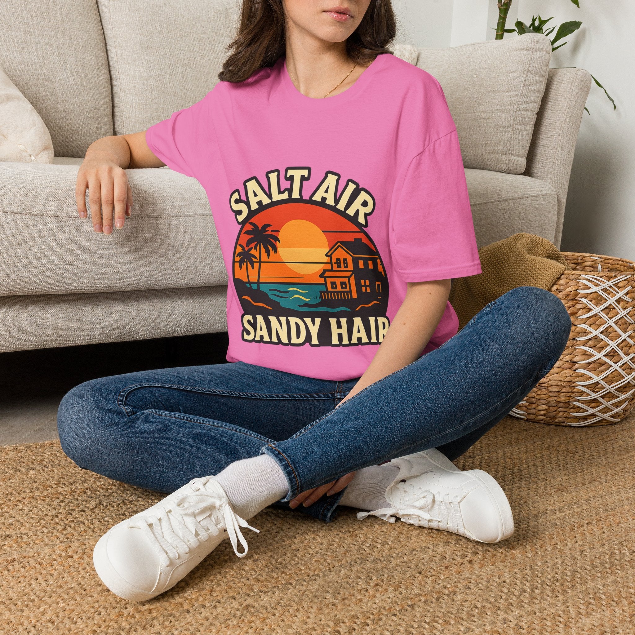 Beach Town Sunset Shirt, Coastal Living Tee, Salt Air Sandy Hair Beach Vacation Shirt, Ocean Vibes T-Shirt, Summer Travel Gift