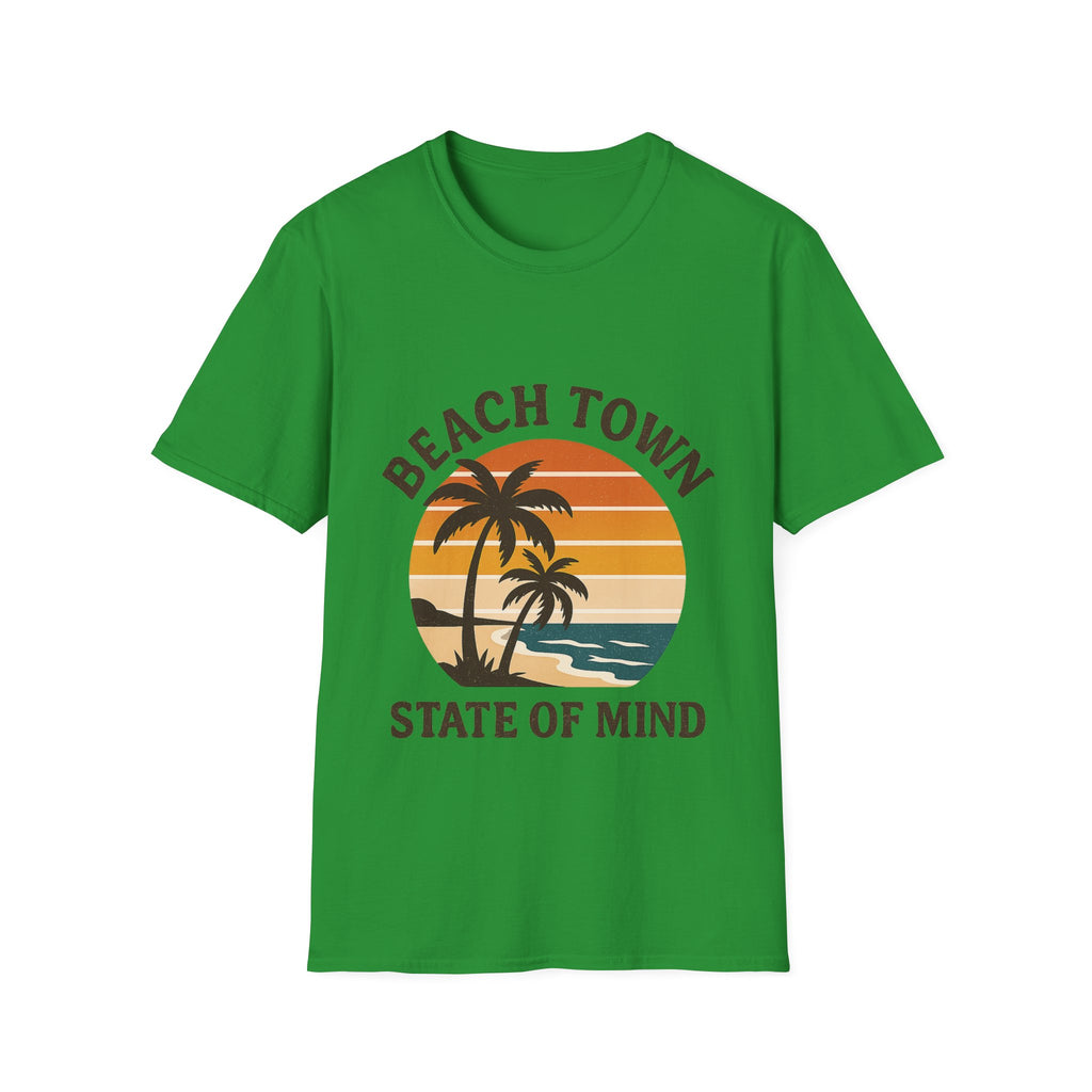 Beach Town State of Mind Shirt, Vintage Sunset Beach Tee, Coastal Living Gift, Palm Tree Vacation Shirt, Retro Beach Lover Gift