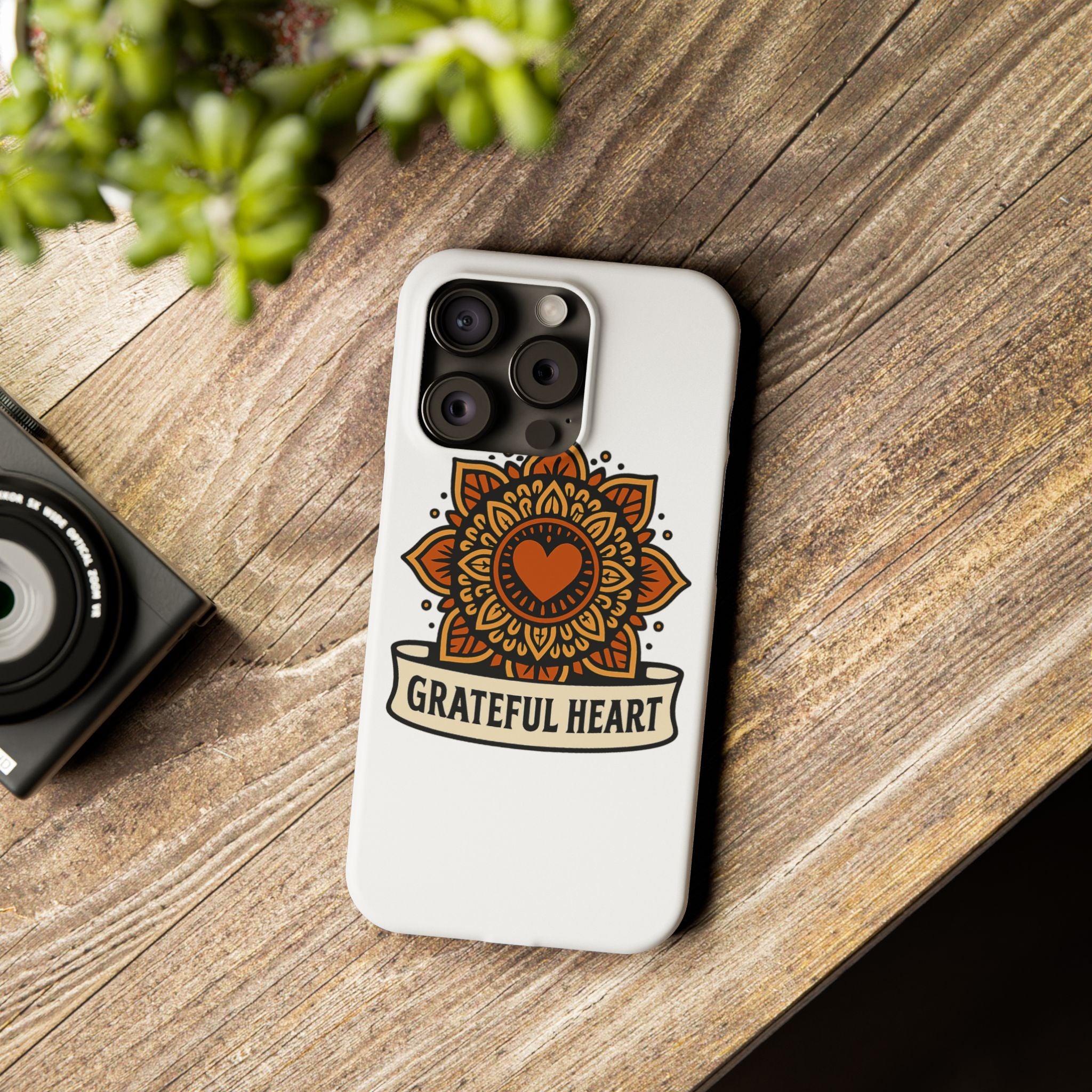 Grateful Heart Mandala Phone Case, Mindfulness Gift for Yoga Lover, Boho Gratitude Quote, Wellness Housewarming Gift Woman
