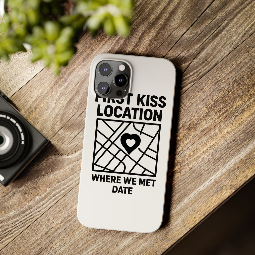 First Kiss Location Phone Case Custom Map Where We Met Anniversary Gift Personalized Couples Phone Case Heart Marker